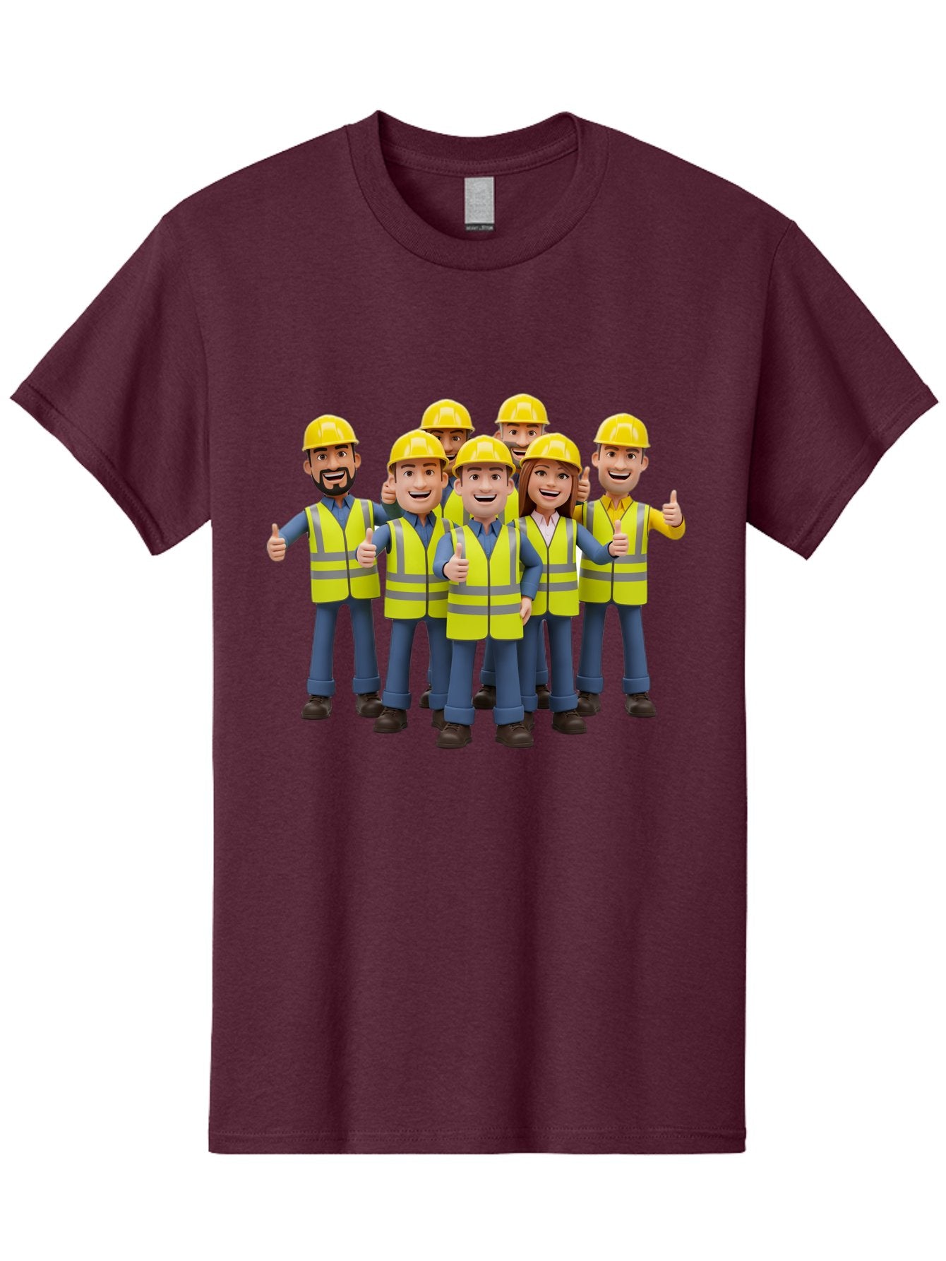 Construction-Workers Men'S Graphic Tee, 100% Cotton, Comfortable Casual Summer Wear, Machine Washable, Construction Workers, Team Collaboration, Safety Gear, Yellow Hard Hats, Reflective Vests, Thumbs Up, Unity, Workplace Harmony, Bac896 14