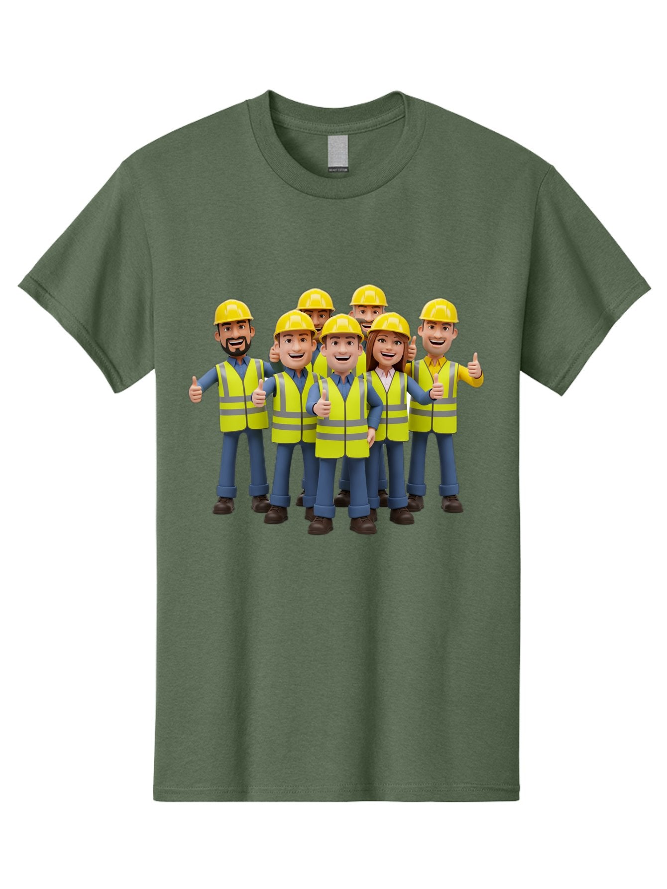 Construction-Workers Men'S Graphic Tee, 100% Cotton, Comfortable Casual Summer Wear, Machine Washable, Construction Workers, Team Collaboration, Safety Gear, Yellow Hard Hats, Reflective Vests, Thumbs Up, Unity, Workplace Harmony, Bac896 8
