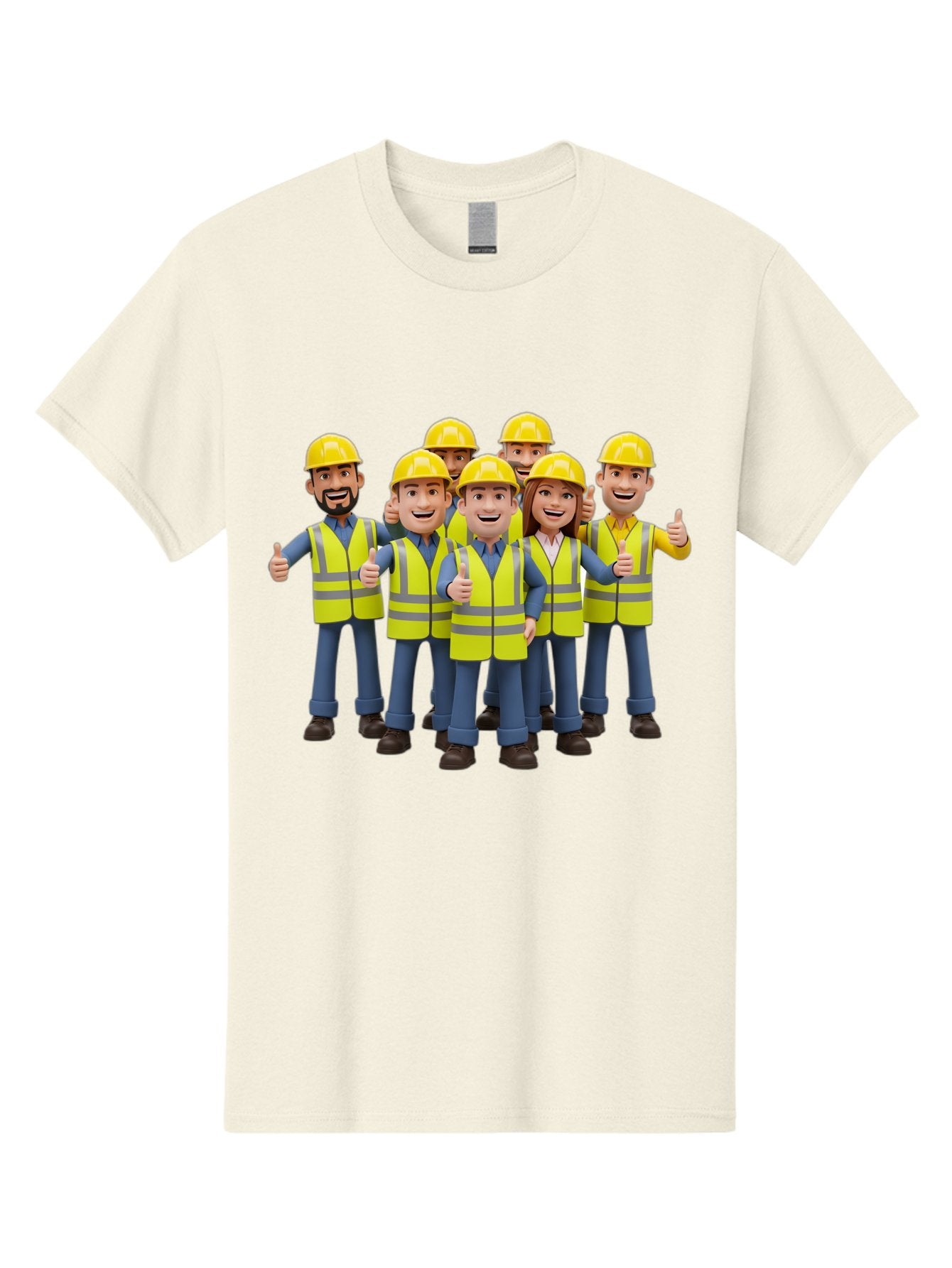 Construction-Workers Men'S Graphic Tee, 100% Cotton, Comfortable Casual Summer Wear, Machine Washable, Construction Workers, Team Collaboration, Safety Gear, Yellow Hard Hats, Reflective Vests, Thumbs Up, Unity, Workplace Harmony, Bac896