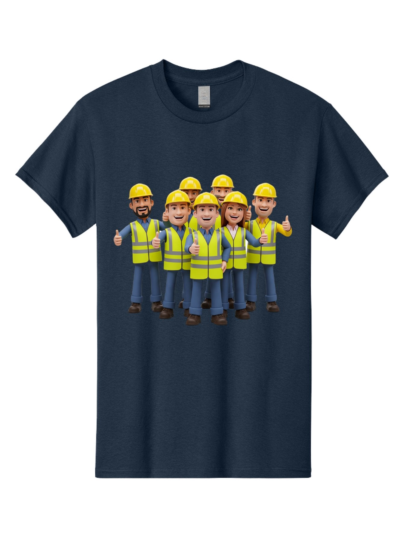 Construction-Workers Men'S Graphic Tee, 100% Cotton, Comfortable Casual Summer Wear, Machine Washable, Construction Workers, Team Collaboration, Safety Gear, Yellow Hard Hats, Reflective Vests, Thumbs Up, Unity, Workplace Harmony, Bac896 11