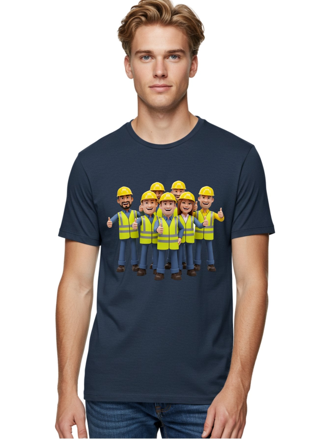 Construction-Workers Men'S Graphic Tee, 100% Cotton, Comfortable Casual Summer Wear, Machine Washable, Construction Workers, Team Collaboration, Safety Gear, Yellow Hard Hats, Reflective Vests, Thumbs Up, Unity, Workplace Harmony, Bac896 27