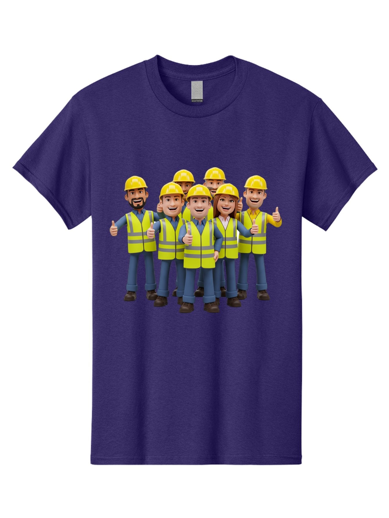 Construction-Workers Men'S Graphic Tee, 100% Cotton, Comfortable Casual Summer Wear, Machine Washable, Construction Workers, Team Collaboration, Safety Gear, Yellow Hard Hats, Reflective Vests, Thumbs Up, Unity, Workplace Harmony, Bac896 7