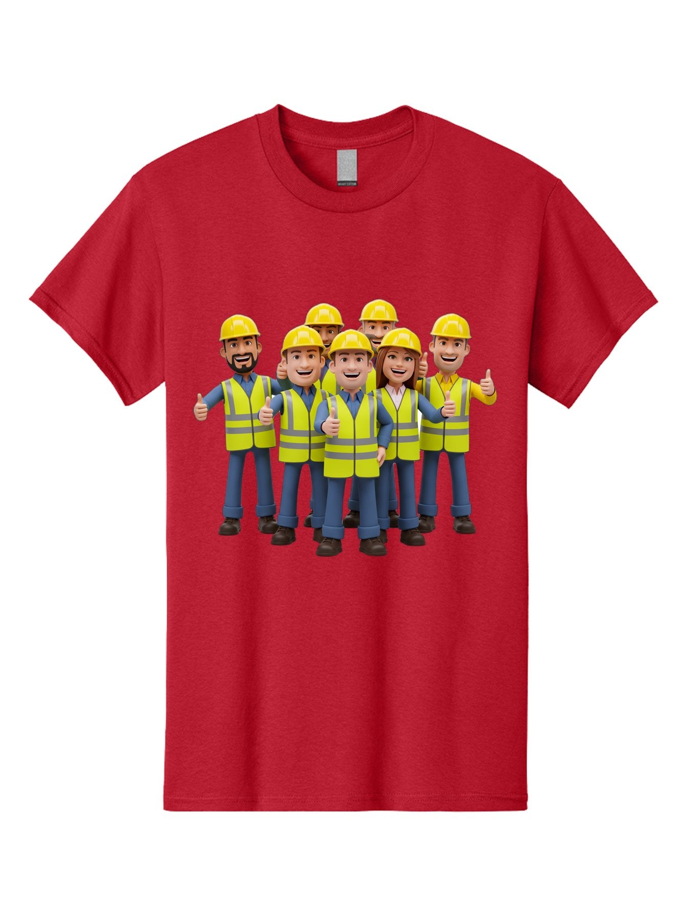 Construction-Workers Men'S Graphic Tee, 100% Cotton, Comfortable Casual Summer Wear, Machine Washable, Construction Workers, Team Collaboration, Safety Gear, Yellow Hard Hats, Reflective Vests, Thumbs Up, Unity, Workplace Harmony, Bac896