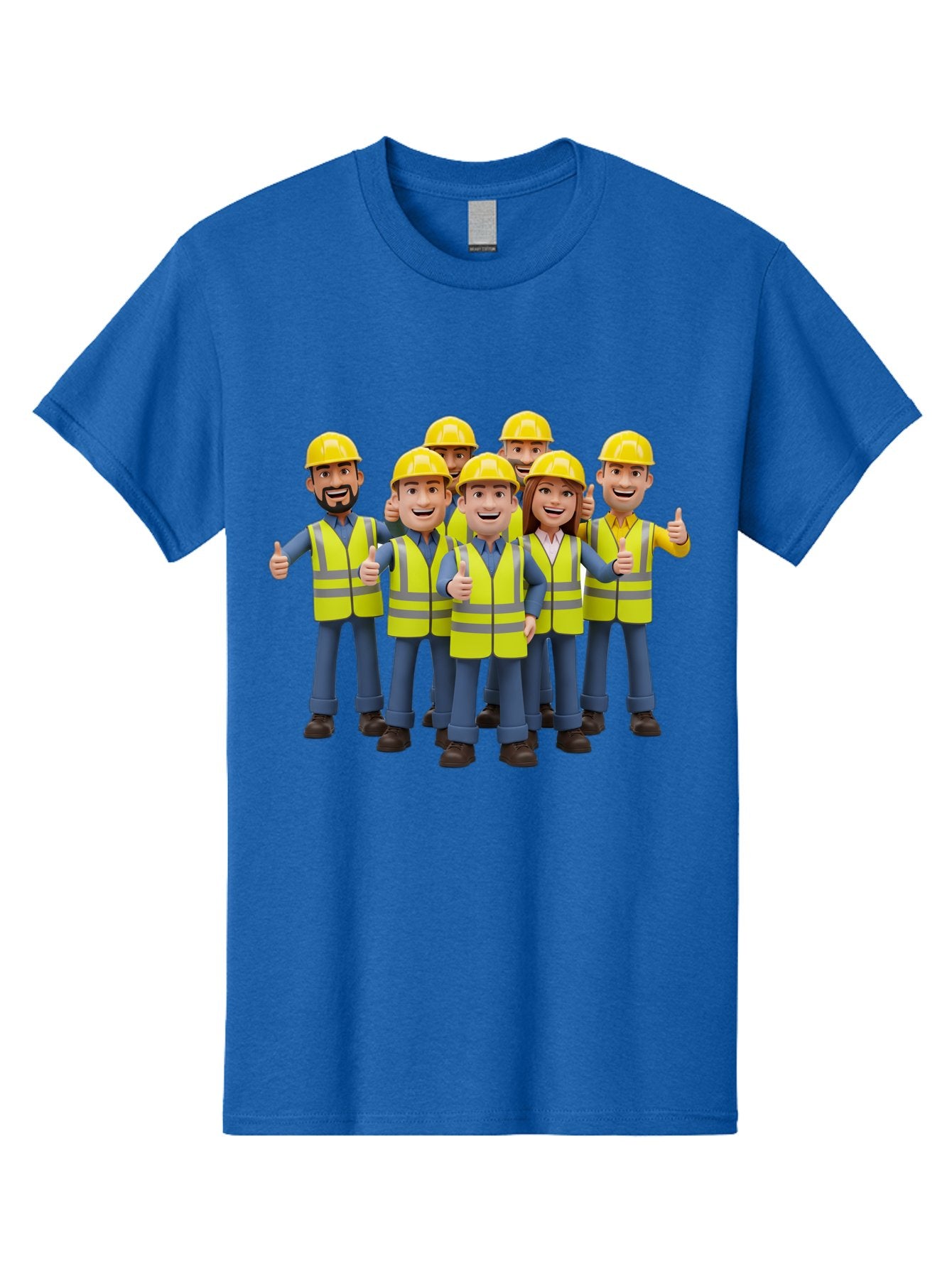 Construction-Workers Men'S Graphic Tee, 100% Cotton, Comfortable Casual Summer Wear, Machine Washable, Construction Workers, Team Collaboration, Safety Gear, Yellow Hard Hats, Reflective Vests, Thumbs Up, Unity, Workplace Harmony, Bac896 9