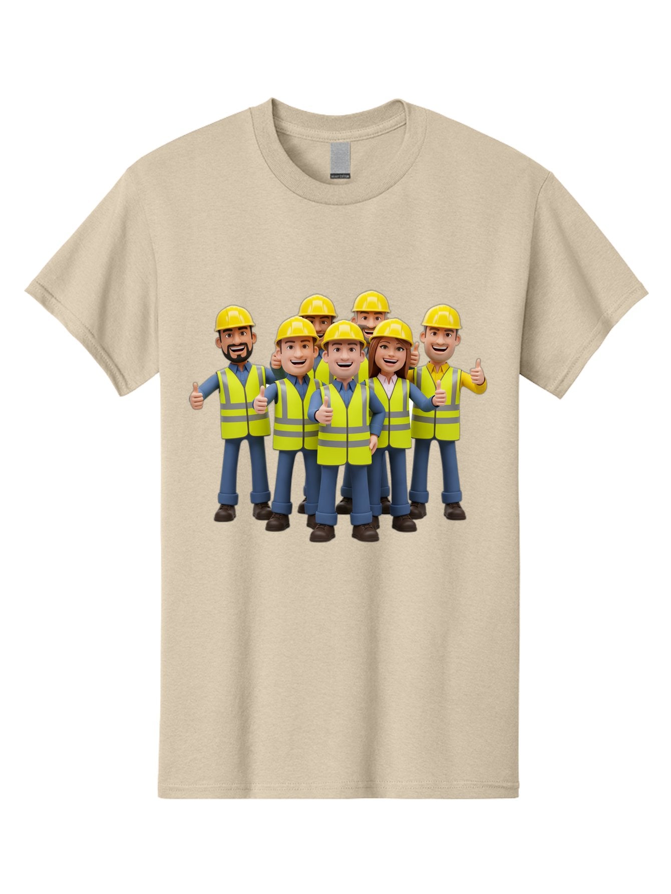 Construction-Workers Men'S Graphic Tee, 100% Cotton, Comfortable Casual Summer Wear, Machine Washable, Construction Workers, Team Collaboration, Safety Gear, Yellow Hard Hats, Reflective Vests, Thumbs Up, Unity, Workplace Harmony, Bac896 3