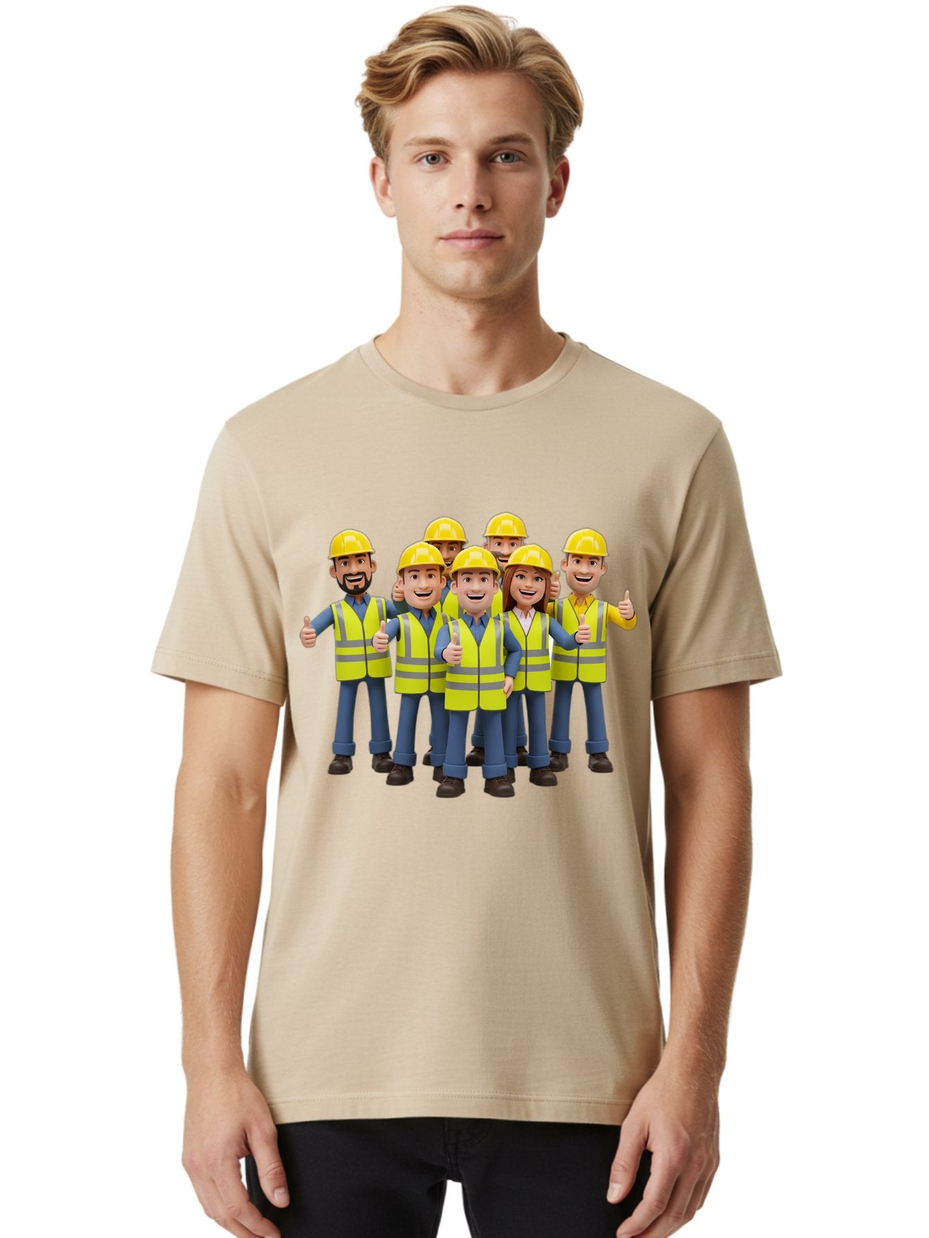 Construction-Workers Men'S Graphic Tee, 100% Cotton, Comfortable Casual Summer Wear, Machine Washable, Construction Workers, Team Collaboration, Safety Gear, Yellow Hard Hats, Reflective Vests, Thumbs Up, Unity, Workplace Harmony, Bac896 22
