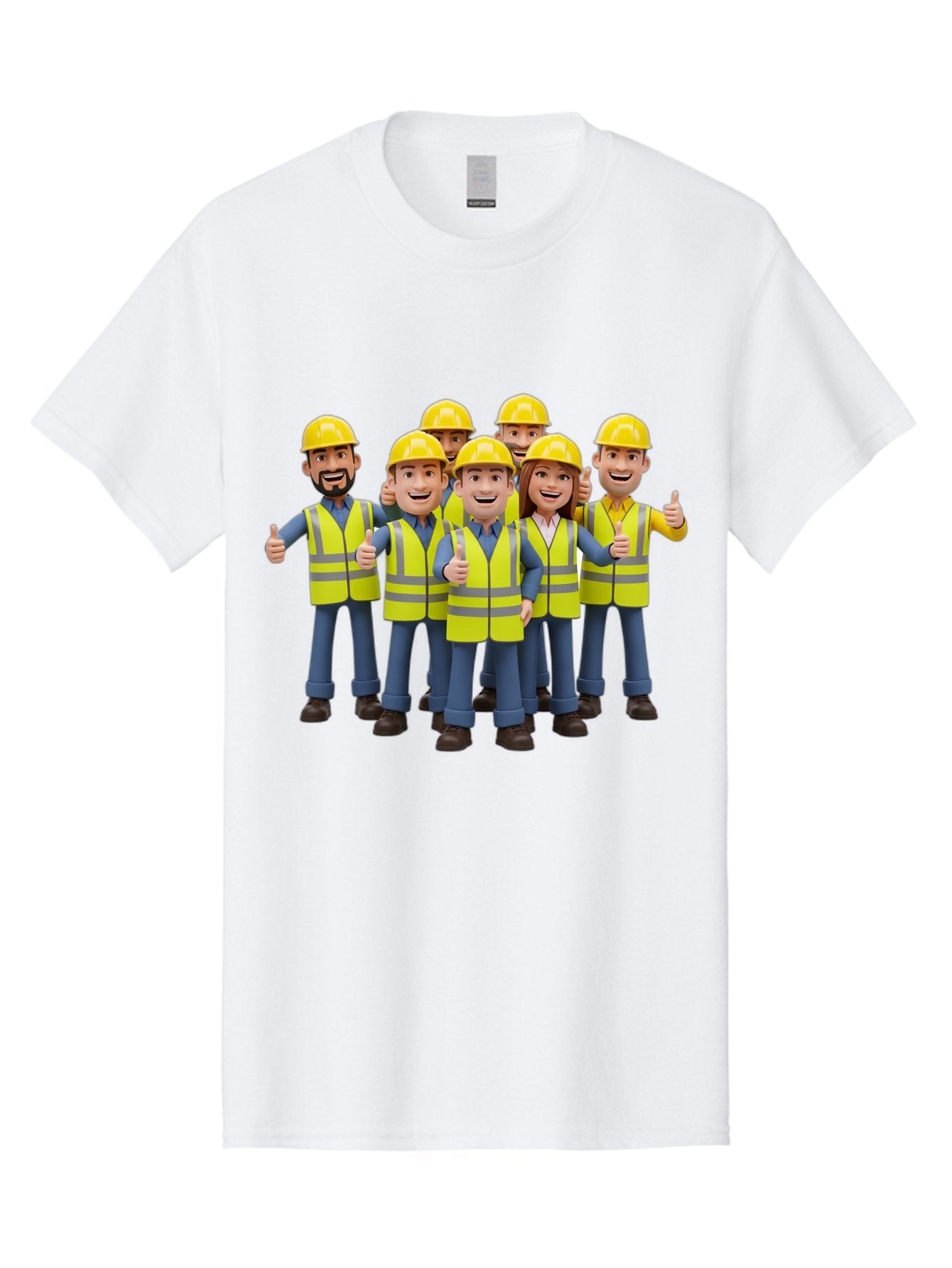 Construction-Workers Men'S Graphic Tee, 100% Cotton, Comfortable Casual Summer Wear, Machine Washable, Construction Workers, Team Collaboration, Safety Gear, Yellow Hard Hats, Reflective Vests, Thumbs Up, Unity, Workplace Harmony, Bac896 5