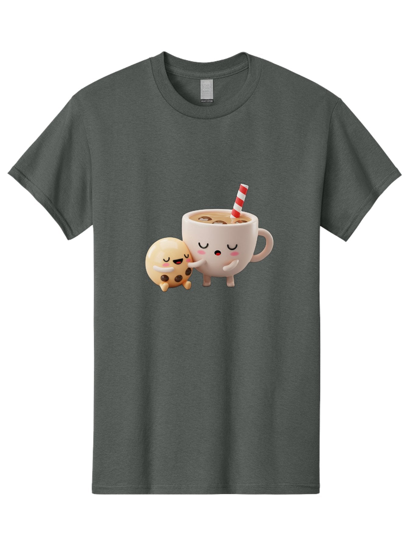 Cookie-And-Coffee-Cup Men'S Graphic Tee, 100% Cotton, Comfortable Casual Summer Wear, Machine Washable, Cute Cartoon Characters, Chip Cookie, Milkshake With Straw, Chocolate Chips, Adorable, Kawaii, Cartoon, Funny, Characters Hugging, Happy, Bac897 14