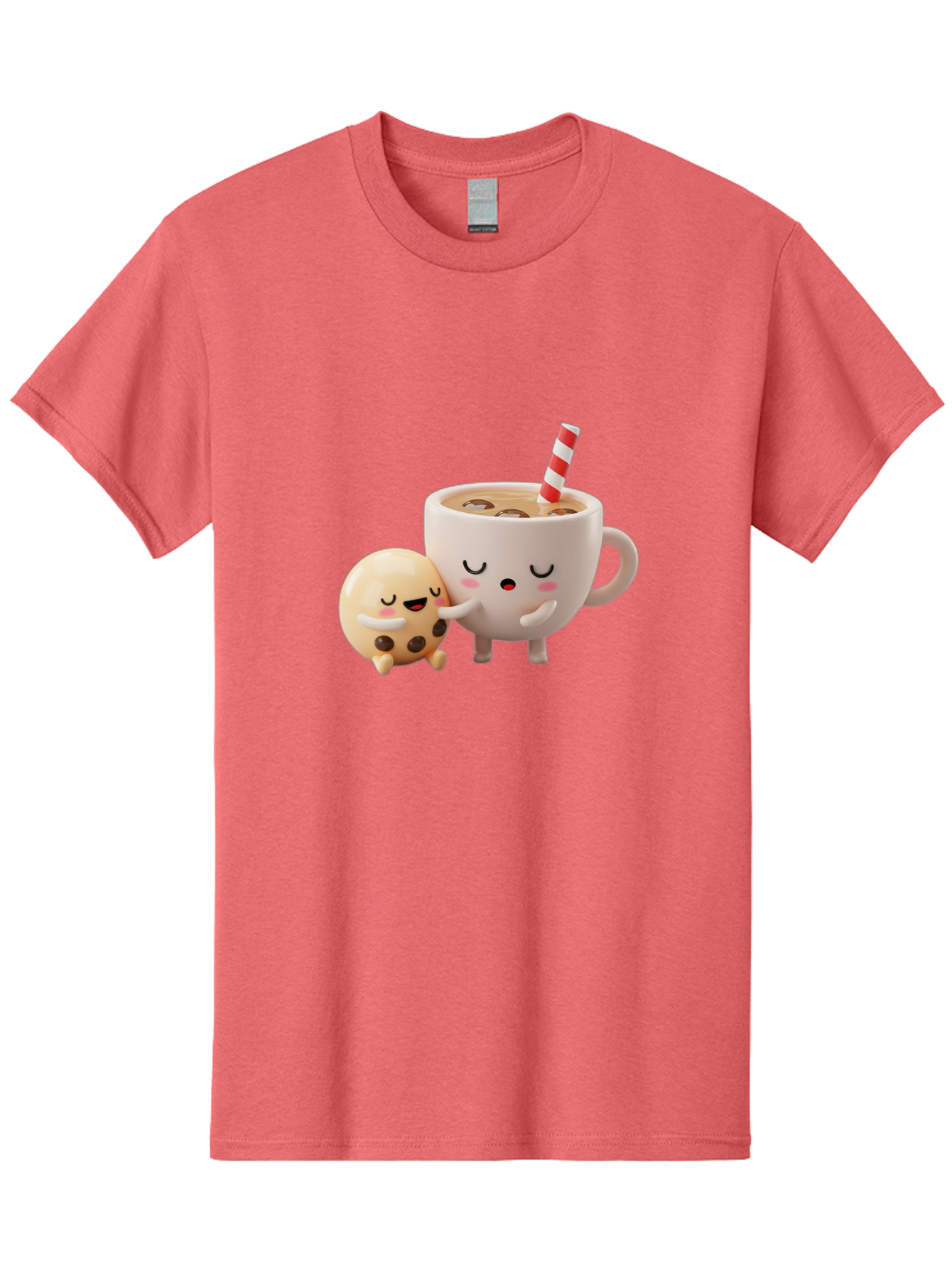 Cookie-And-Coffee-Cup Men'S Graphic Tee, 100% Cotton, Comfortable Casual Summer Wear, Machine Washable, Cute Cartoon Characters, Chip Cookie, Milkshake With Straw, Chocolate Chips, Adorable, Kawaii, Cartoon, Funny, Characters Hugging, Happy, Bac897 12