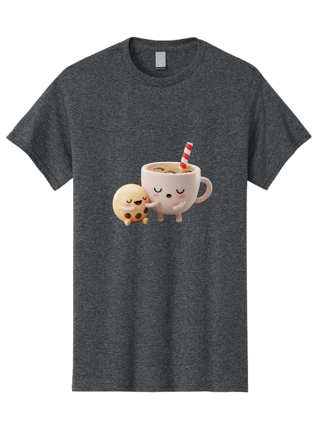 Cookie-And-Coffee-Cup Men'S Graphic Tee, 100% Cotton, Comfortable Casual Summer Wear, Machine Washable, Cute Cartoon Characters, Chip Cookie, Milkshake With Straw, Chocolate Chips, Adorable, Kawaii, Cartoon, Funny, Characters Hugging, Happy, Bac897 3