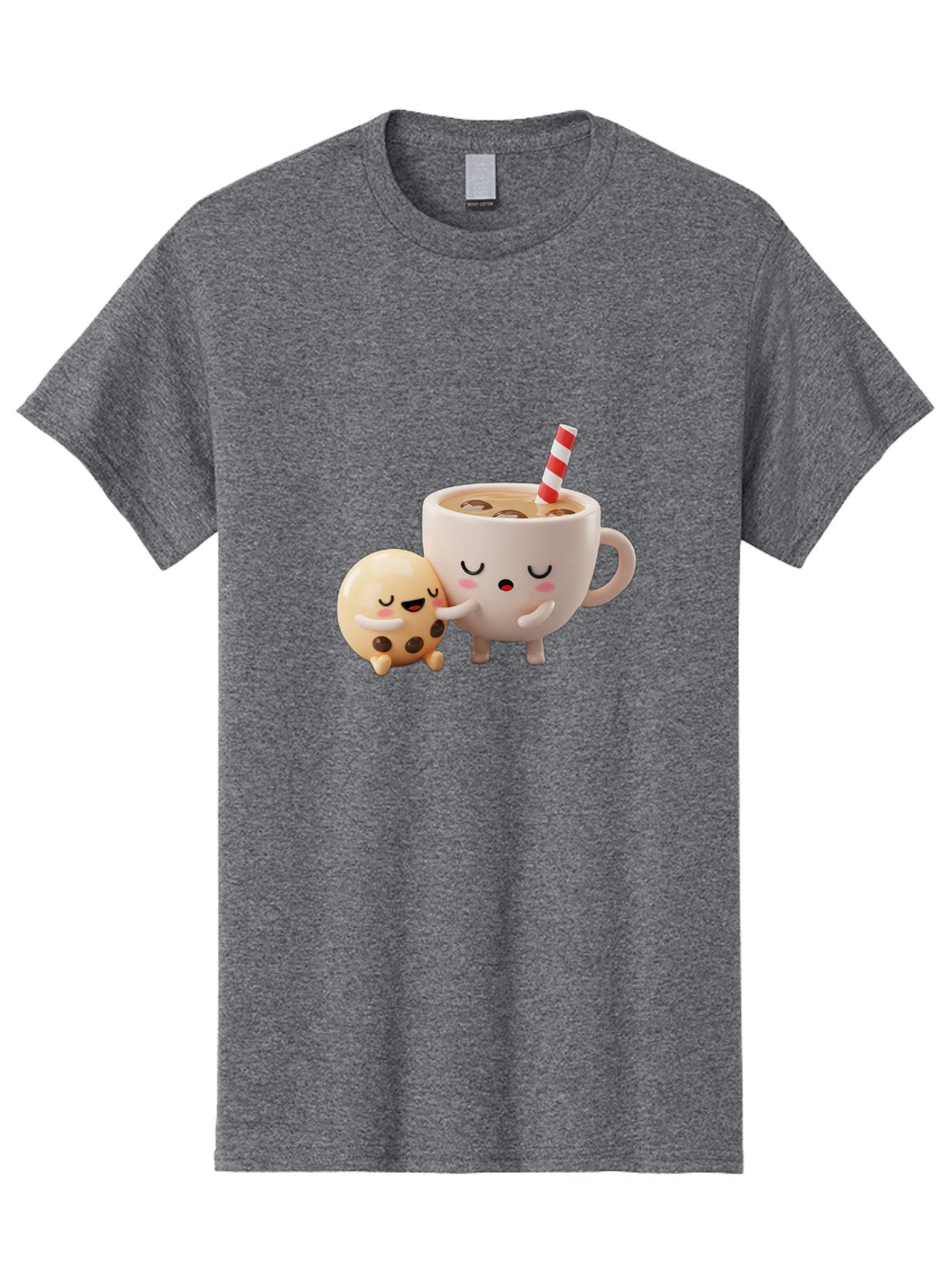 Cookie-And-Coffee-Cup Men'S Graphic Tee, 100% Cotton, Comfortable Casual Summer Wear, Machine Washable, Cute Cartoon Characters, Chip Cookie, Milkshake With Straw, Chocolate Chips, Adorable, Kawaii, Cartoon, Funny, Characters Hugging, Happy, Bac897 8
