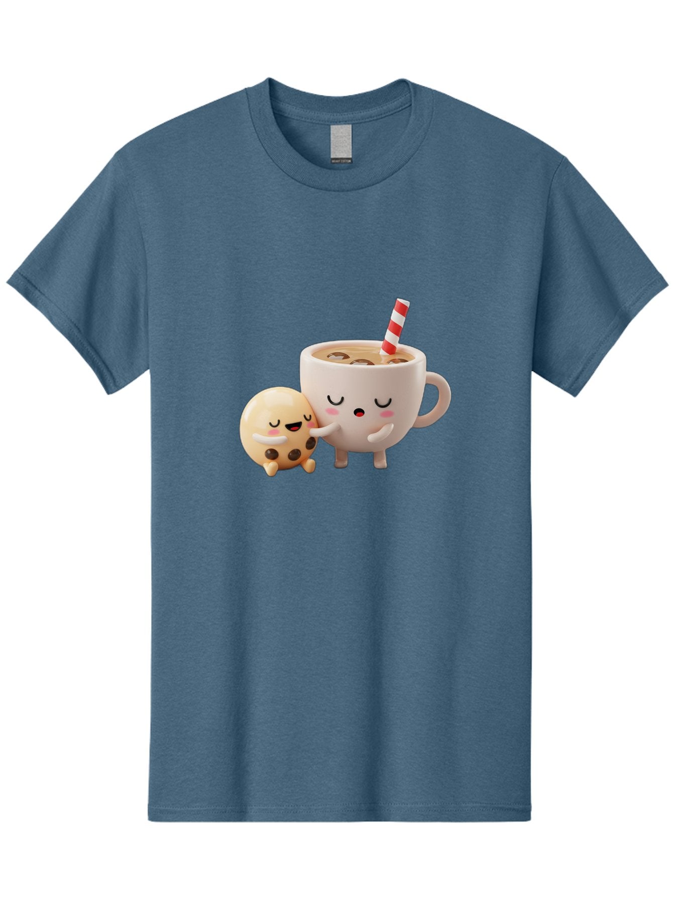 Cookie-And-Coffee-Cup Men'S Graphic Tee, 100% Cotton, Comfortable Casual Summer Wear, Machine Washable, Cute Cartoon Characters, Chip Cookie, Milkshake With Straw, Chocolate Chips, Adorable, Kawaii, Cartoon, Funny, Characters Hugging, Happy, Bac897 13