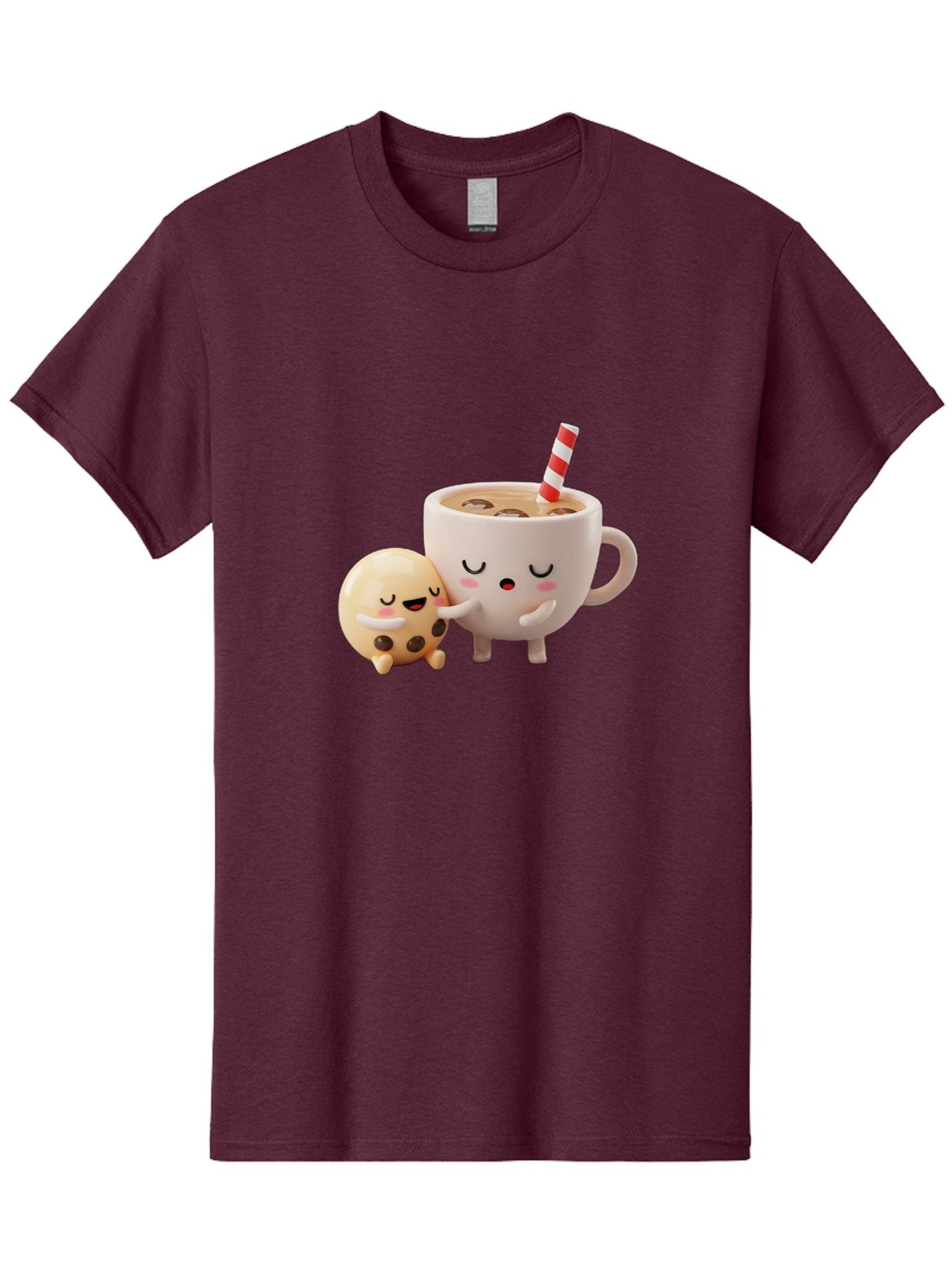 Cookie-And-Coffee-Cup Men'S Graphic Tee, 100% Cotton, Comfortable Casual Summer Wear, Machine Washable, Cute Cartoon Characters, Chip Cookie, Milkshake With Straw, Chocolate Chips, Adorable, Kawaii, Cartoon, Funny, Characters Hugging, Happy, Bac897 12