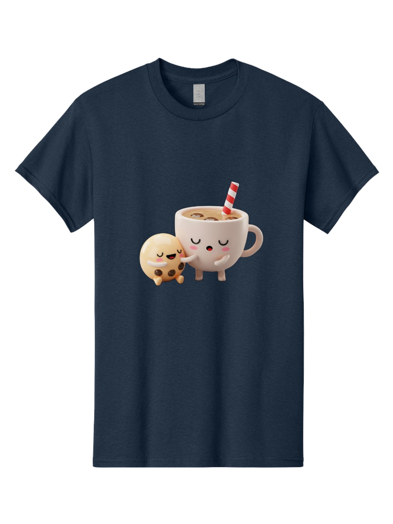 Cookie-And-Coffee-Cup Men'S Graphic Tee, 100% Cotton, Comfortable Casual Summer Wear, Machine Washable, Cute Cartoon Characters, Chip Cookie, Milkshake With Straw, Chocolate Chips, Adorable, Kawaii, Cartoon, Funny, Characters Hugging, Happy, Bac897 6