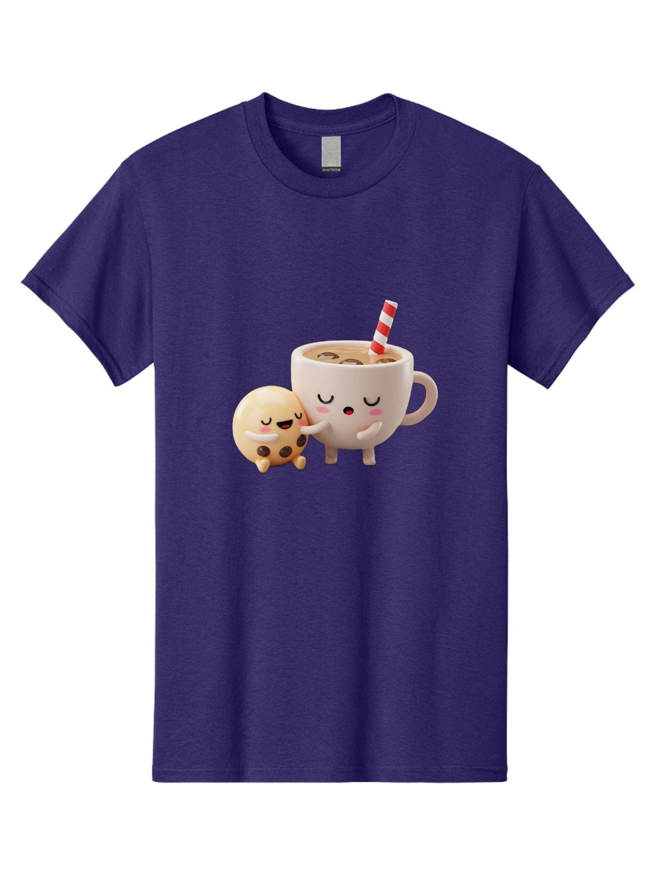 Cookie-And-Coffee-Cup Men'S Graphic Tee, 100% Cotton, Comfortable Casual Summer Wear, Machine Washable, Cute Cartoon Characters, Chip Cookie, Milkshake With Straw, Chocolate Chips, Adorable, Kawaii, Cartoon, Funny, Characters Hugging, Happy, Bac897 11