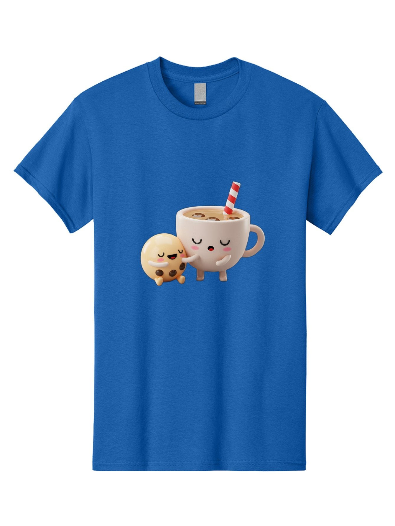 Cookie-And-Coffee-Cup Men'S Graphic Tee, 100% Cotton, Comfortable Casual Summer Wear, Machine Washable, Cute Cartoon Characters, Chip Cookie, Milkshake With Straw, Chocolate Chips, Adorable, Kawaii, Cartoon, Funny, Characters Hugging, Happy, Bac897 9