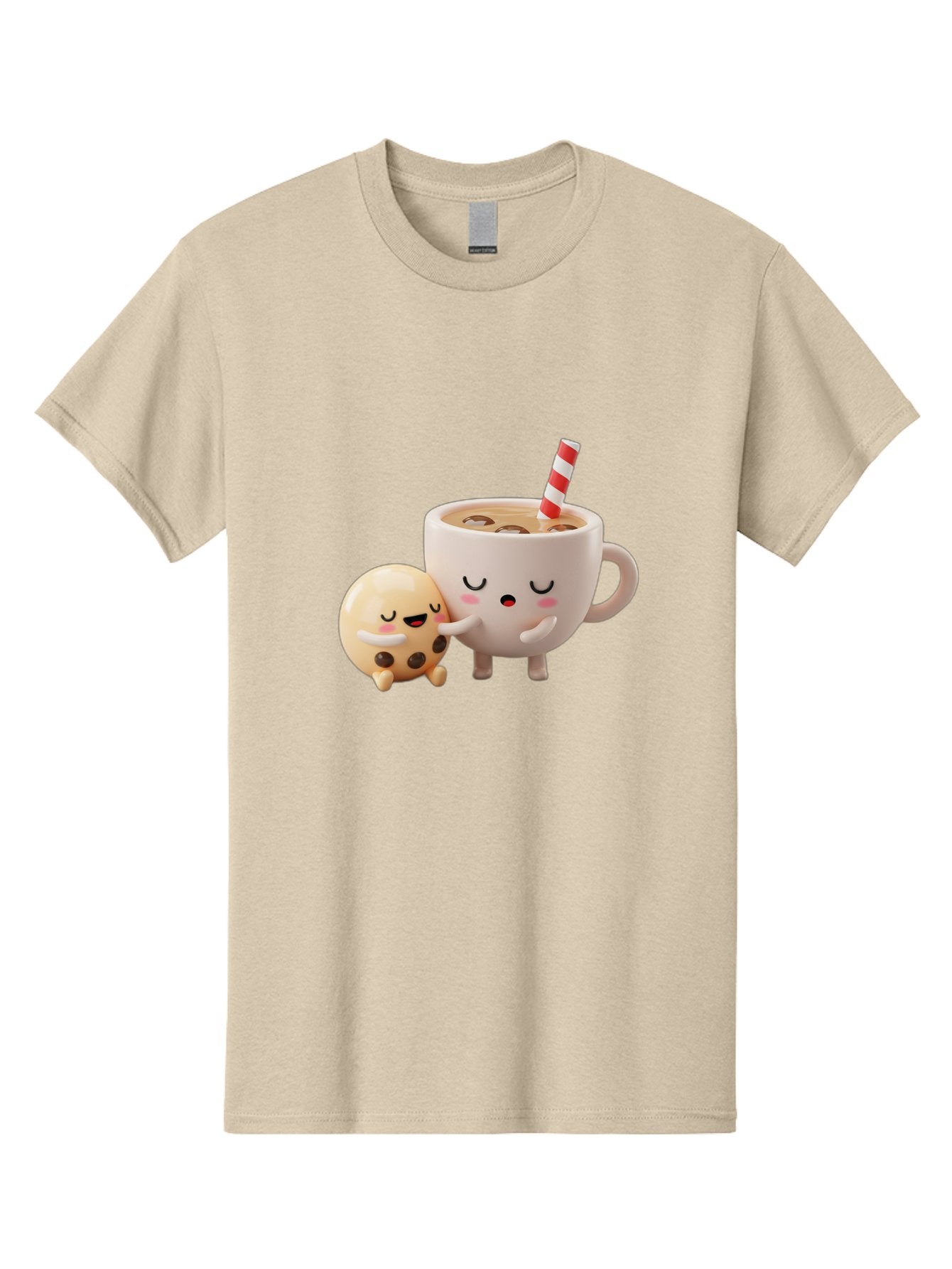Cookie-And-Coffee-Cup Men'S Graphic Tee, 100% Cotton, Comfortable Casual Summer Wear, Machine Washable, Cute Cartoon Characters, Chip Cookie, Milkshake With Straw, Chocolate Chips, Adorable, Kawaii, Cartoon, Funny, Characters Hugging, Happy, Bac897 10