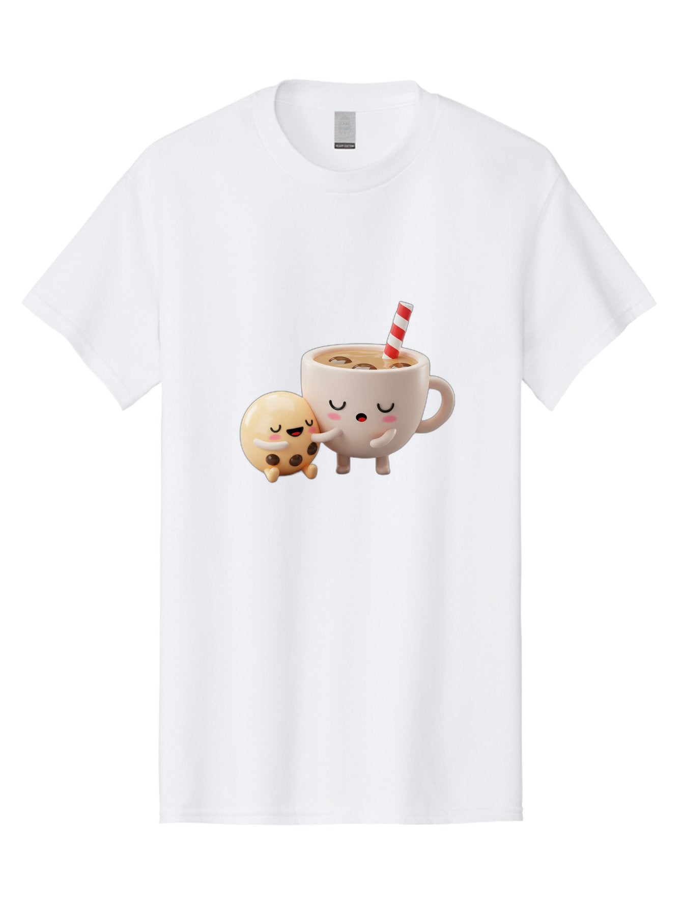 Cookie-And-Coffee-Cup Men'S Graphic Tee, 100% Cotton, Comfortable Casual Summer Wear, Machine Washable, Cute Cartoon Characters, Chip Cookie, Milkshake With Straw, Chocolate Chips, Adorable, Kawaii, Cartoon, Funny, Characters Hugging, Happy, Bac897 15