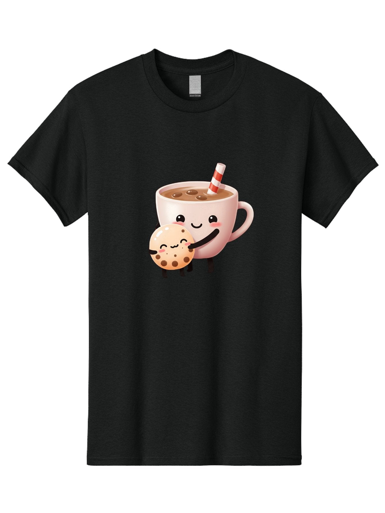 Cookie-And-Milk Men'S Graphic Tee, 100% Cotton, Comfortable Casual Summer Wear, Machine Washable, Cartoon Cup Of Milk, Chocolate Chip Cookie, Smiling Faces, Happy Snack, Sweet Treats, Dessert Time, Kid Friendly, Funny Characters Bac898 12