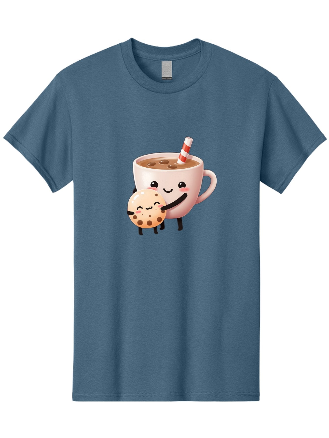 Cookie-And-Milk Men'S Graphic Tee, 100% Cotton, Comfortable Casual Summer Wear, Machine Washable, Cartoon Cup Of Milk, Chocolate Chip Cookie, Smiling Faces, Happy Snack, Sweet Treats, Dessert Time, Kid Friendly, Funny Characters Bac898 8