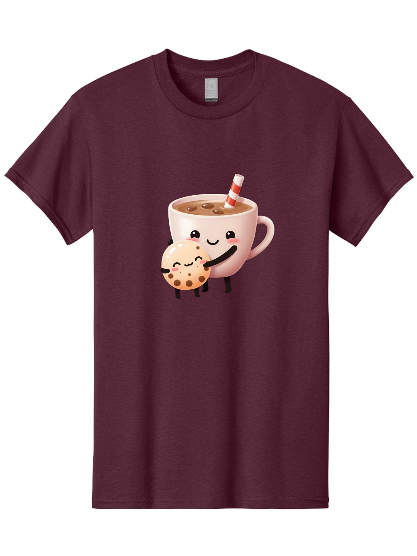 Cookie-And-Milk Men'S Graphic Tee, 100% Cotton, Comfortable Casual Summer Wear, Machine Washable, Cartoon Cup Of Milk, Chocolate Chip Cookie, Smiling Faces, Happy Snack, Sweet Treats, Dessert Time, Kid Friendly, Funny Characters Bac898 6