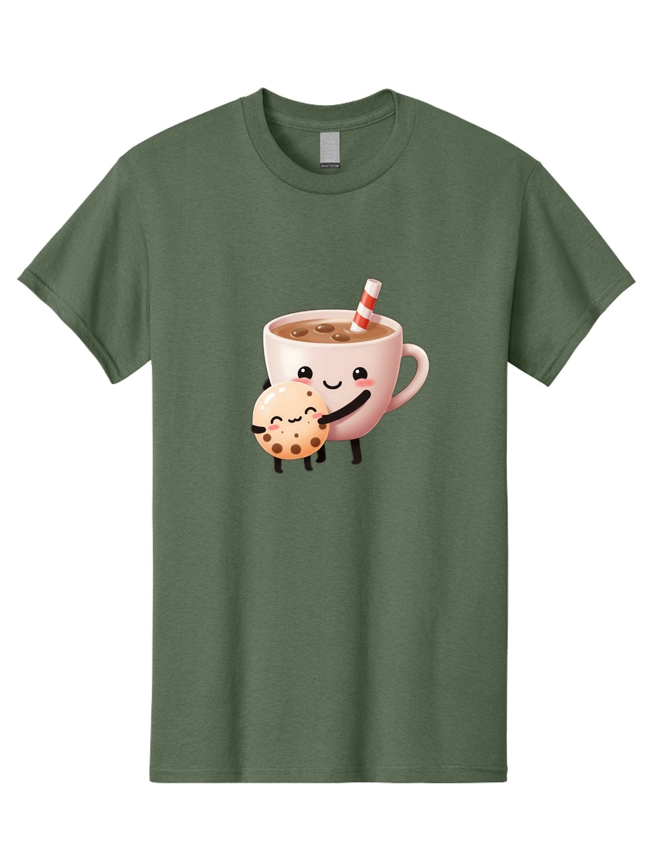 Cookie-And-Milk Men'S Graphic Tee, 100% Cotton, Comfortable Casual Summer Wear, Machine Washable, Cartoon Cup Of Milk, Chocolate Chip Cookie, Smiling Faces, Happy Snack, Sweet Treats, Dessert Time, Kid Friendly, Funny Characters Bac898 4