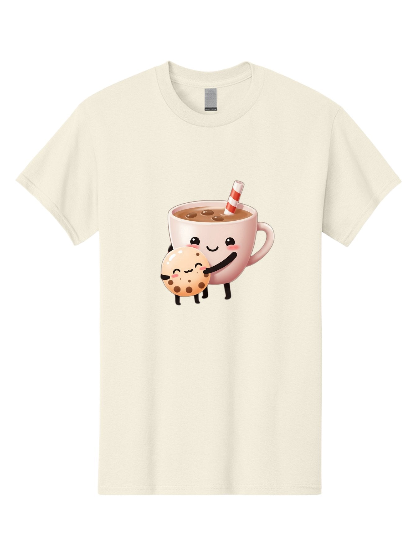 Cookie-And-Milk Men'S Graphic Tee, 100% Cotton, Comfortable Casual Summer Wear, Machine Washable, Cartoon Cup Of Milk, Chocolate Chip Cookie, Smiling Faces, Happy Snack, Sweet Treats, Dessert Time, Kid Friendly, Funny Characters Bac898