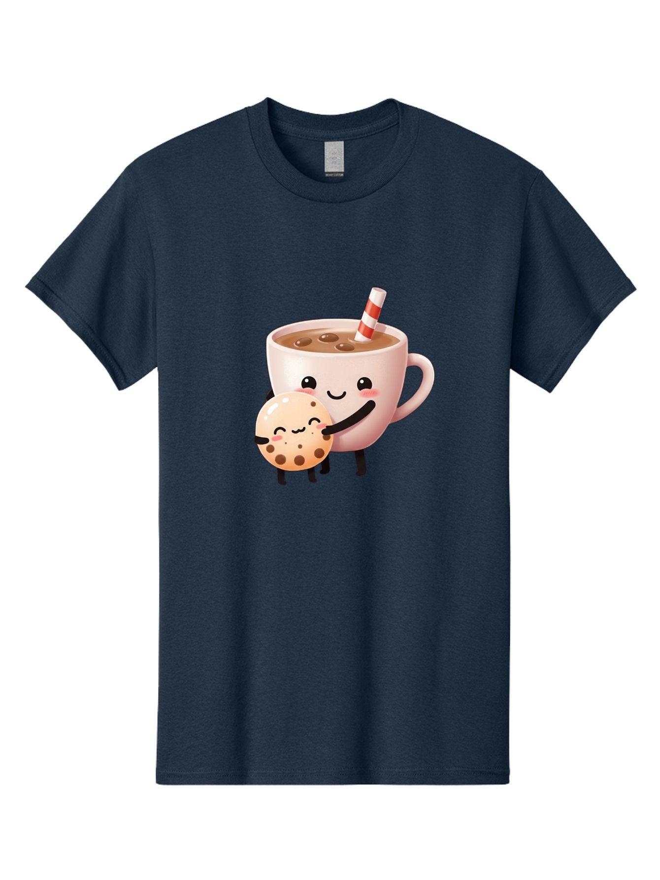 Cookie-And-Milk Men'S Graphic Tee, 100% Cotton, Comfortable Casual Summer Wear, Machine Washable, Cartoon Cup Of Milk, Chocolate Chip Cookie, Smiling Faces, Happy Snack, Sweet Treats, Dessert Time, Kid Friendly, Funny Characters Bac898 5