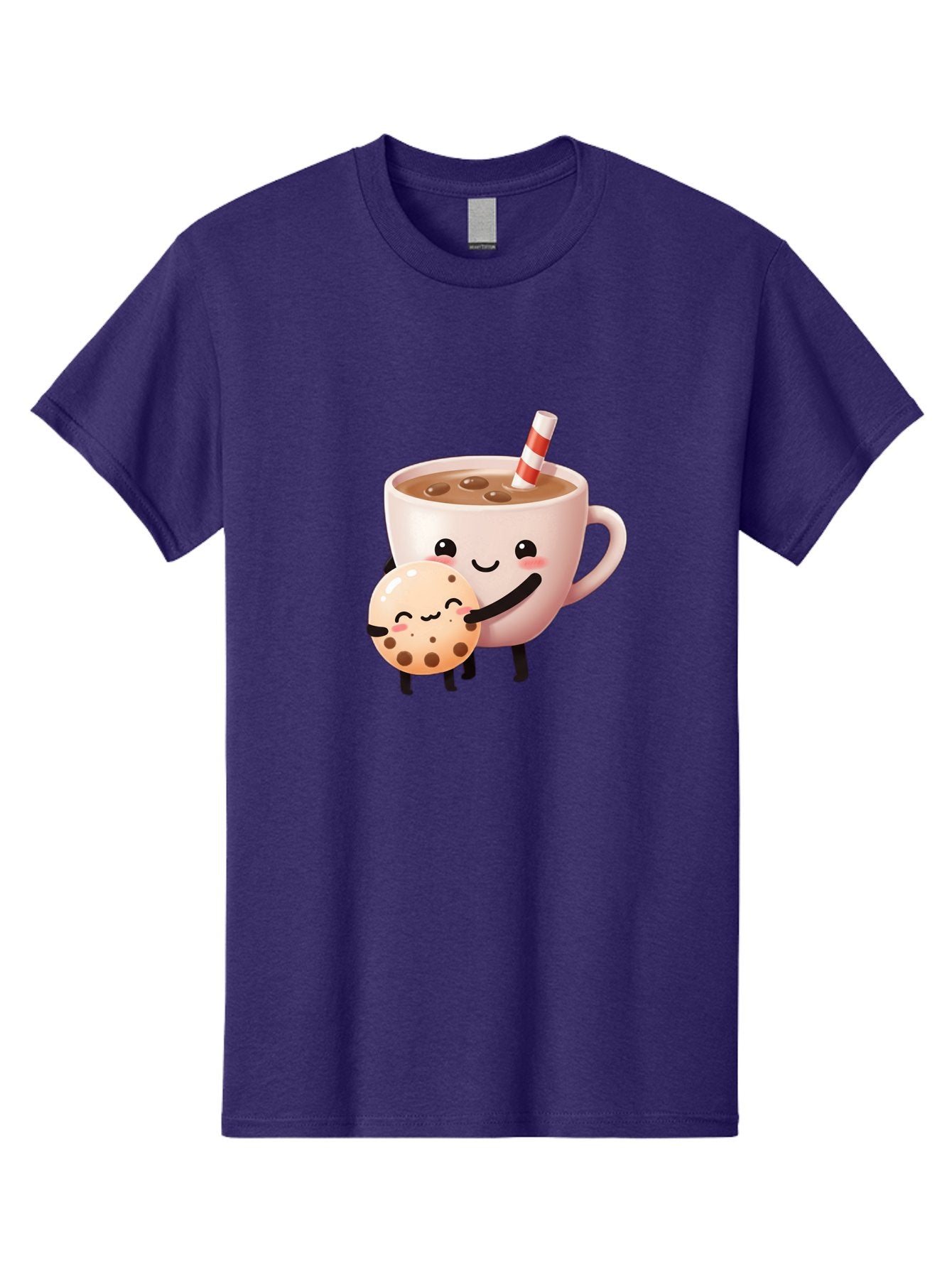 Cookie-And-Milk Men'S Graphic Tee, 100% Cotton, Comfortable Casual Summer Wear, Machine Washable, Cartoon Cup Of Milk, Chocolate Chip Cookie, Smiling Faces, Happy Snack, Sweet Treats, Dessert Time, Kid Friendly, Funny Characters Bac898 7