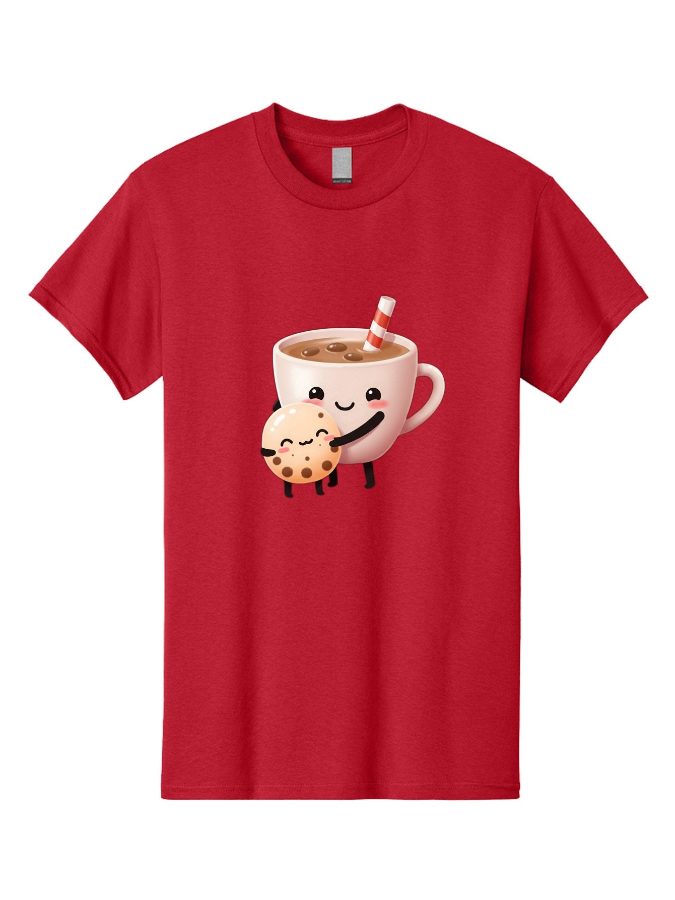 Cookie-And-Milk Men'S Graphic Tee, 100% Cotton, Comfortable Casual Summer Wear, Machine Washable, Cartoon Cup Of Milk, Chocolate Chip Cookie, Smiling Faces, Happy Snack, Sweet Treats, Dessert Time, Kid Friendly, Funny Characters Bac898 15