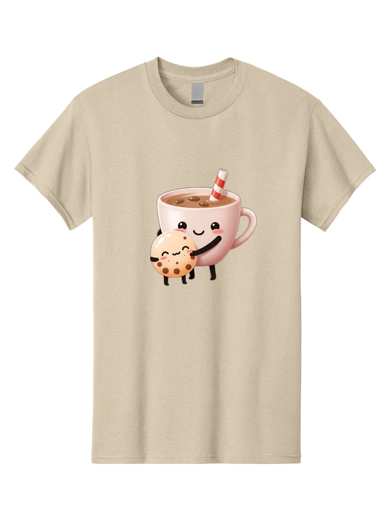 Cookie-And-Milk Men'S Graphic Tee, 100% Cotton, Comfortable Casual Summer Wear, Machine Washable, Cartoon Cup Of Milk, Chocolate Chip Cookie, Smiling Faces, Happy Snack, Sweet Treats, Dessert Time, Kid Friendly, Funny Characters Bac898 3