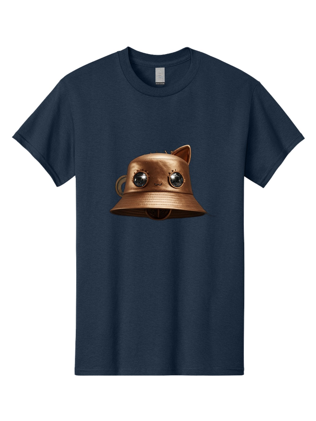 Copper-Hat Men'S Graphic Tee, 100% Cotton, Comfortable Casual Summer Wear, Machine Washable, Steampunk Cat, Bronze Helmet, Mechanical Eyes, Cat Ears, Metallic Sheen, Sci-Fi, Fantasy, Copper Finish, Whimsical Design, Industrial Chic, Bac900 11