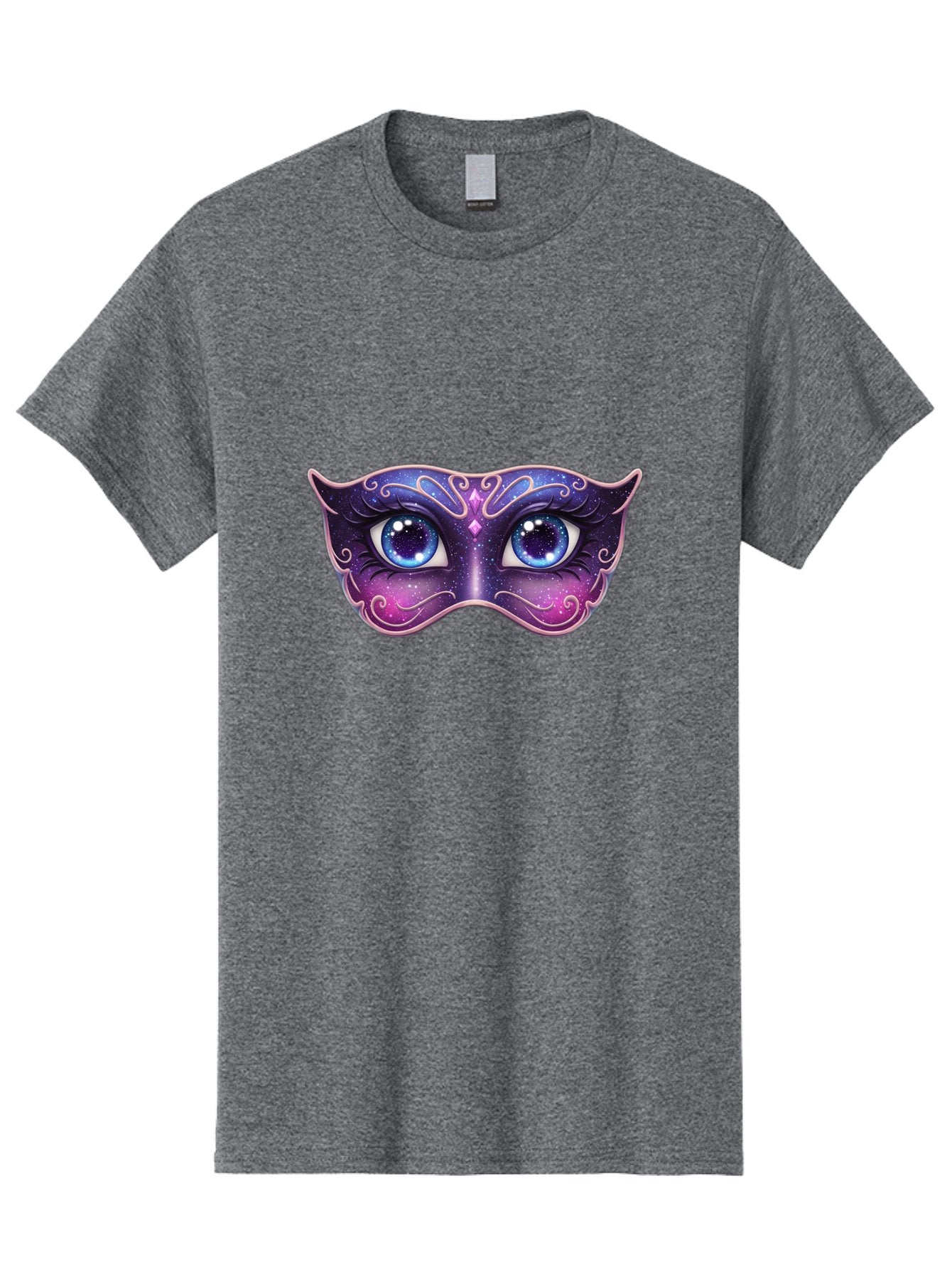 Cosmic-Mask Men'S Graphic Tee, 100% Cotton, Comfortable Casual Summer Wear, Machine Washable, Purple Galaxy Mask, Blue Eyes, Cosmic Design, Mystical Mask, Purple And Blue Swirls, Starry Night Sky, Feminine Eye Mask, Masquerade Mask, Bac901 9