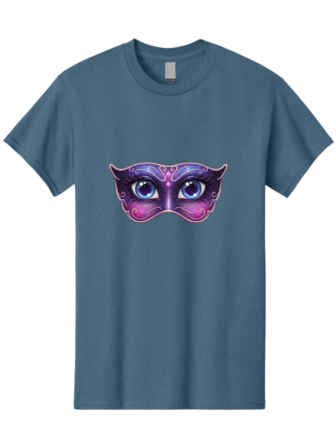 Cosmic-Mask Men'S Graphic Tee, 100% Cotton, Comfortable Casual Summer Wear, Machine Washable, Purple Galaxy Mask, Blue Eyes, Cosmic Design, Mystical Mask, Purple And Blue Swirls, Starry Night Sky, Feminine Eye Mask, Masquerade Mask, Bac901 4
