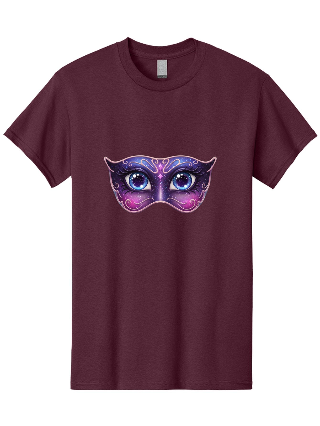 Cosmic-Mask Men'S Graphic Tee, 100% Cotton, Comfortable Casual Summer Wear, Machine Washable, Purple Galaxy Mask, Blue Eyes, Cosmic Design, Mystical Mask, Purple And Blue Swirls, Starry Night Sky, Feminine Eye Mask, Masquerade Mask, Bac901 7