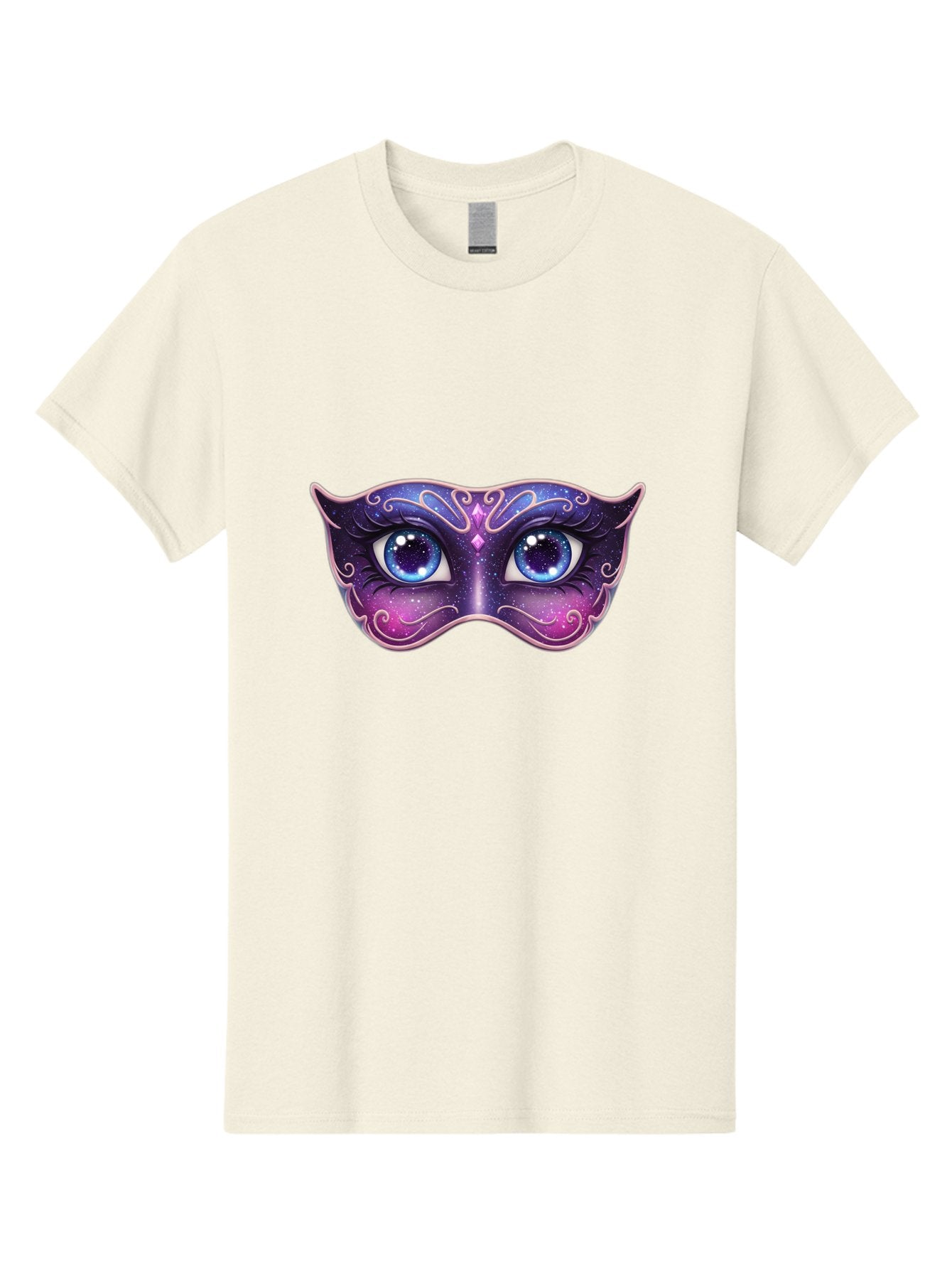 Cosmic-Mask Men'S Graphic Tee, 100% Cotton, Comfortable Casual Summer Wear, Machine Washable, Purple Galaxy Mask, Blue Eyes, Cosmic Design, Mystical Mask, Purple And Blue Swirls, Starry Night Sky, Feminine Eye Mask, Masquerade Mask, Bac901 15