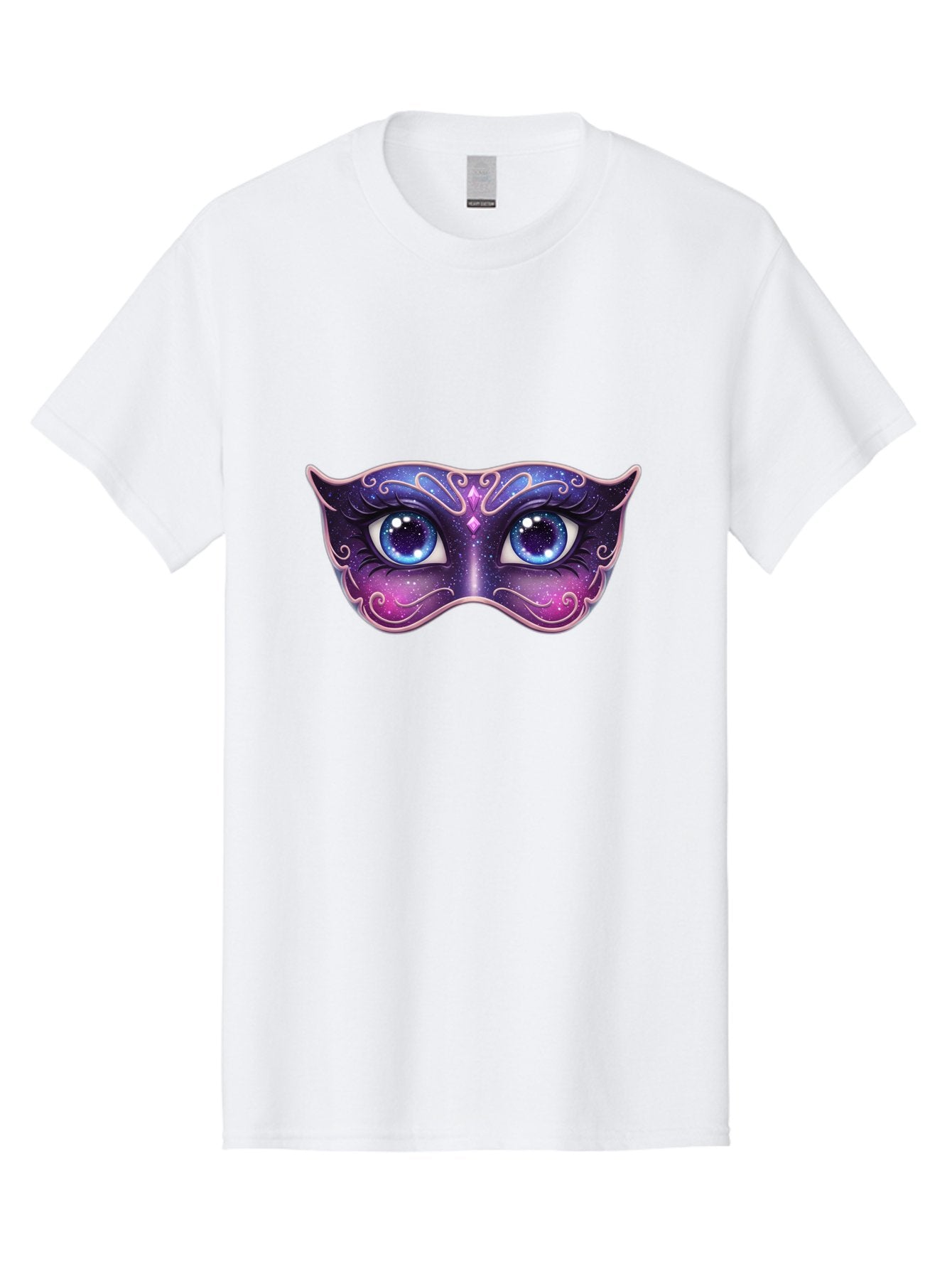 Cosmic-Mask Men'S Graphic Tee, 100% Cotton, Comfortable Casual Summer Wear, Machine Washable, Purple Galaxy Mask, Blue Eyes, Cosmic Design, Mystical Mask, Purple And Blue Swirls, Starry Night Sky, Feminine Eye Mask, Masquerade Mask, Bac901