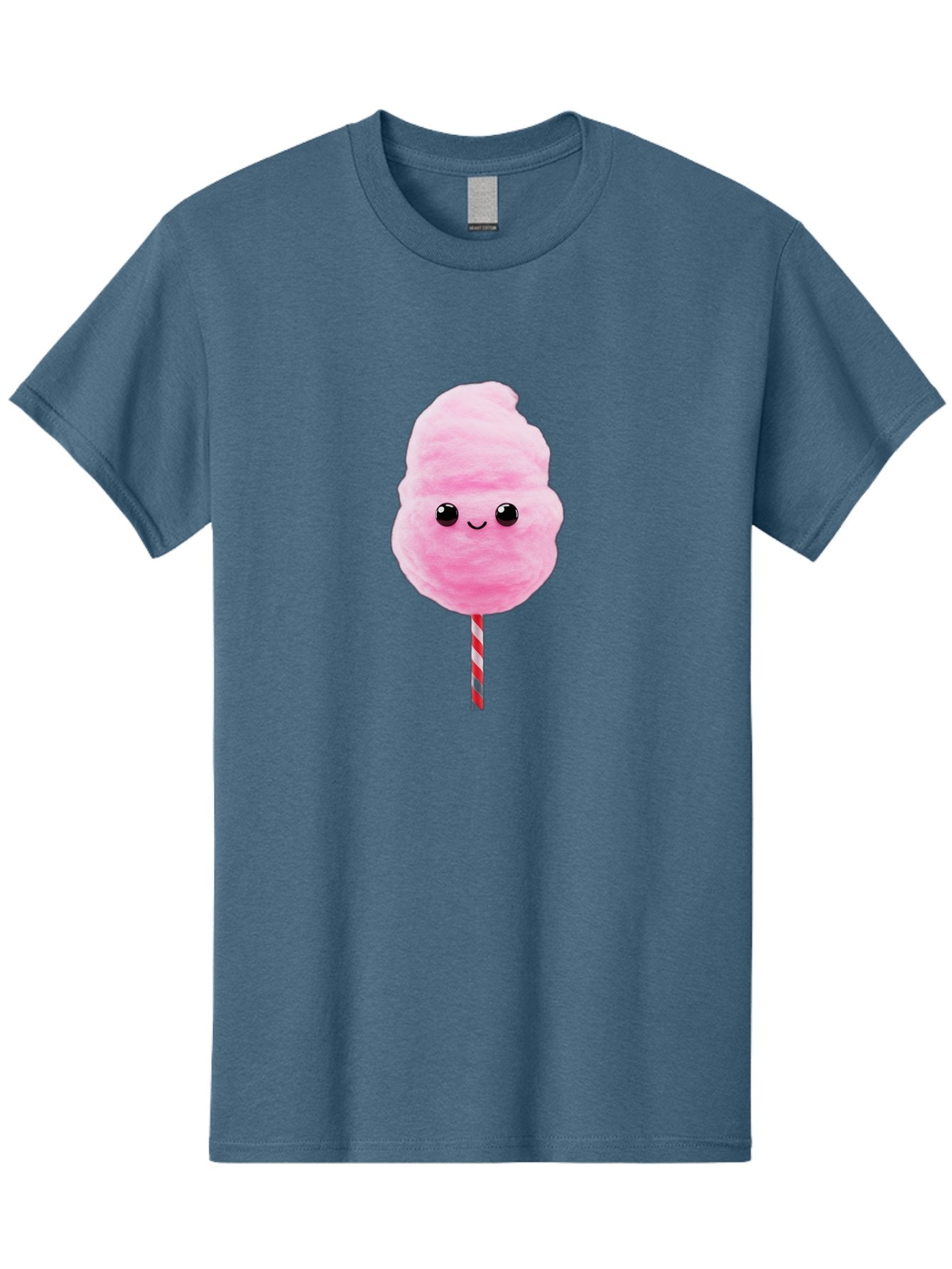 Cotton-Candy-10 Men'S Graphic Tee, 100% Cotton, Comfortable Casual Summer Wear, Machine Washable, Pink Cotton Candy, Fluffy Treat, Sweet Delight, Cartoon Character, Cute Face, Round Body, Whimsical Design, Striped Stick, Kawaii, Bac903