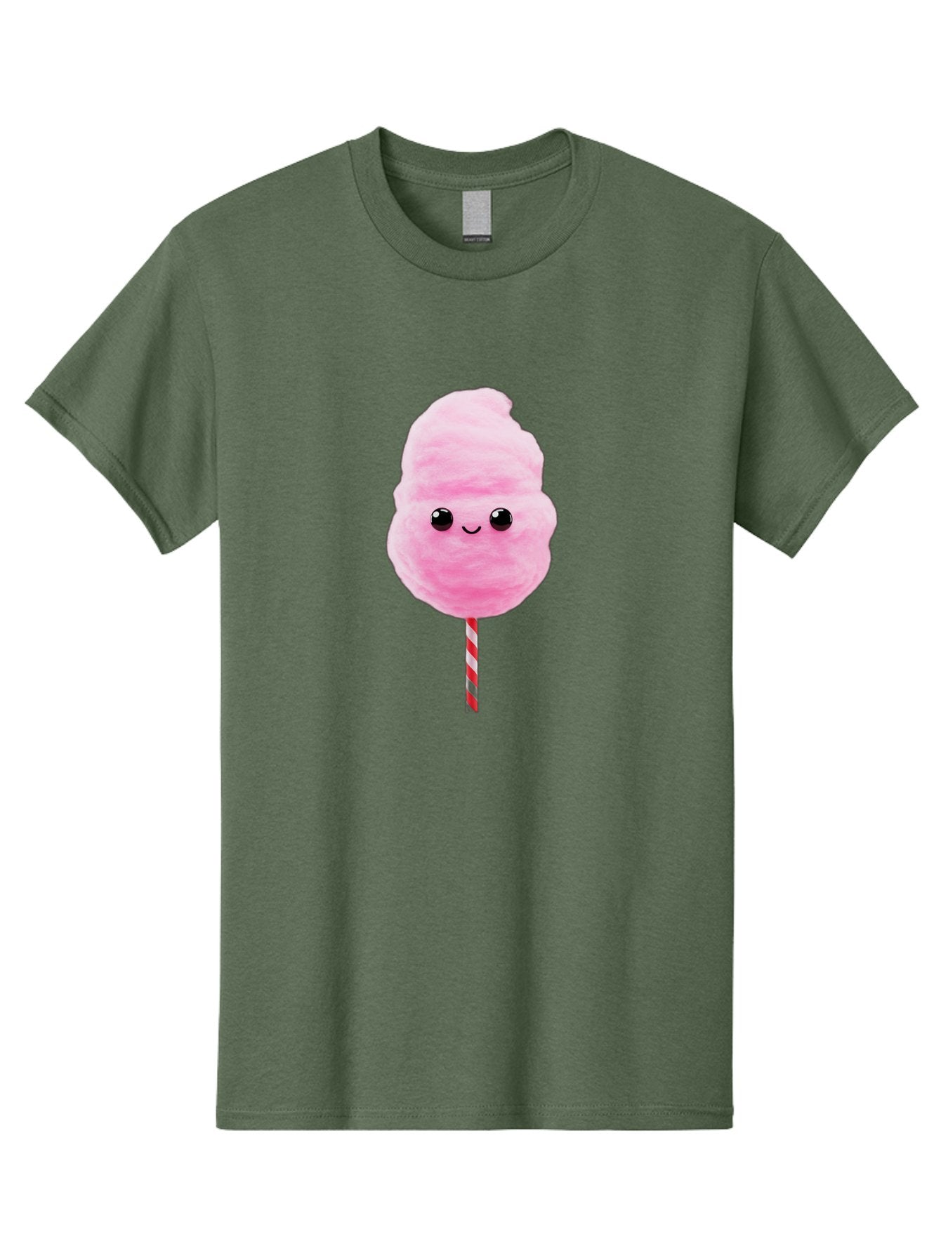 Cotton-Candy-10 Men'S Graphic Tee, 100% Cotton, Comfortable Casual Summer Wear, Machine Washable, Pink Cotton Candy, Fluffy Treat, Sweet Delight, Cartoon Character, Cute Face, Round Body, Whimsical Design, Striped Stick, Kawaii, Bac903 12