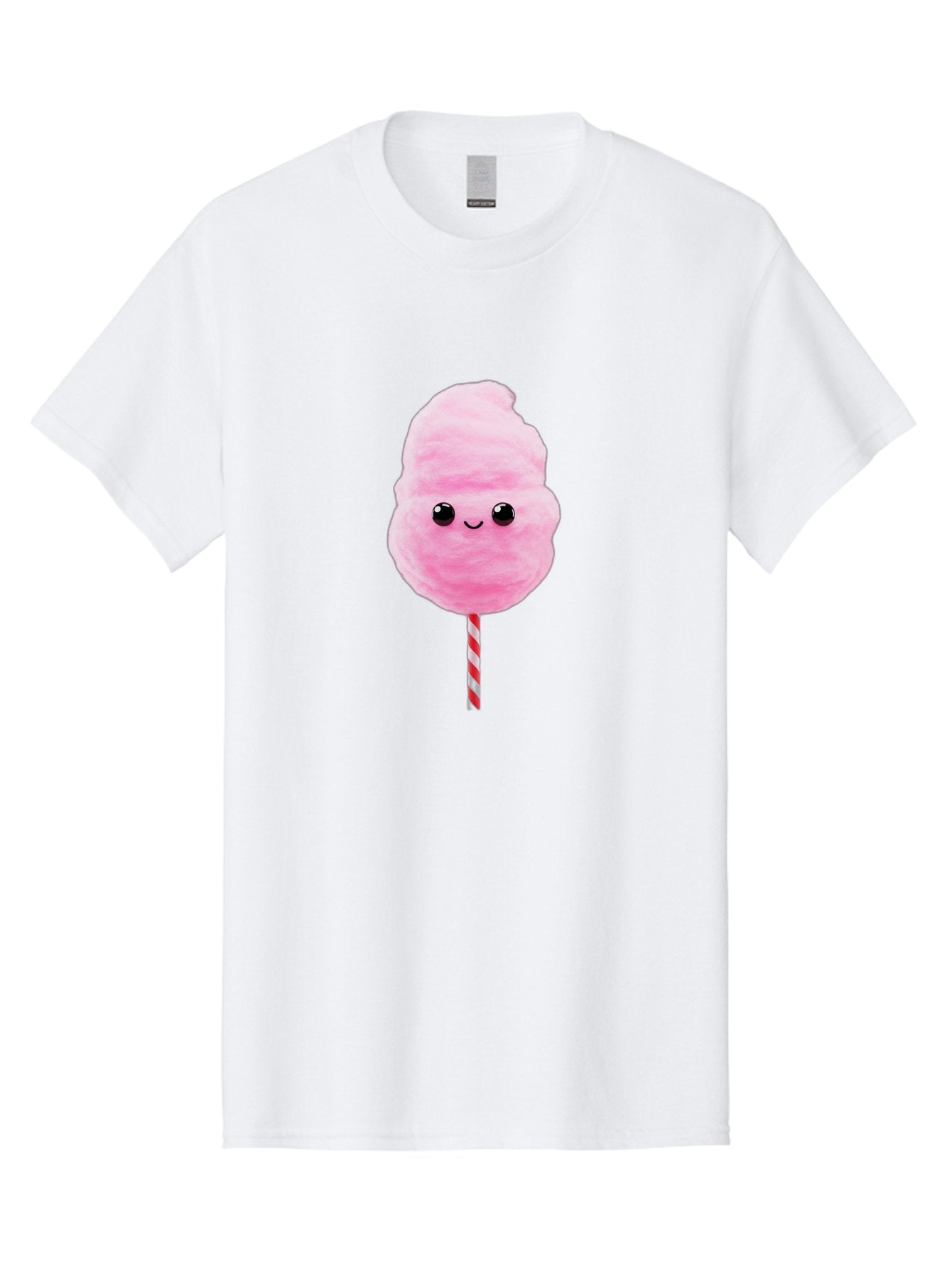 Cotton-Candy-10 Men'S Graphic Tee, 100% Cotton, Comfortable Casual Summer Wear, Machine Washable, Pink Cotton Candy, Fluffy Treat, Sweet Delight, Cartoon Character, Cute Face, Round Body, Whimsical Design, Striped Stick, Kawaii, Bac903 10