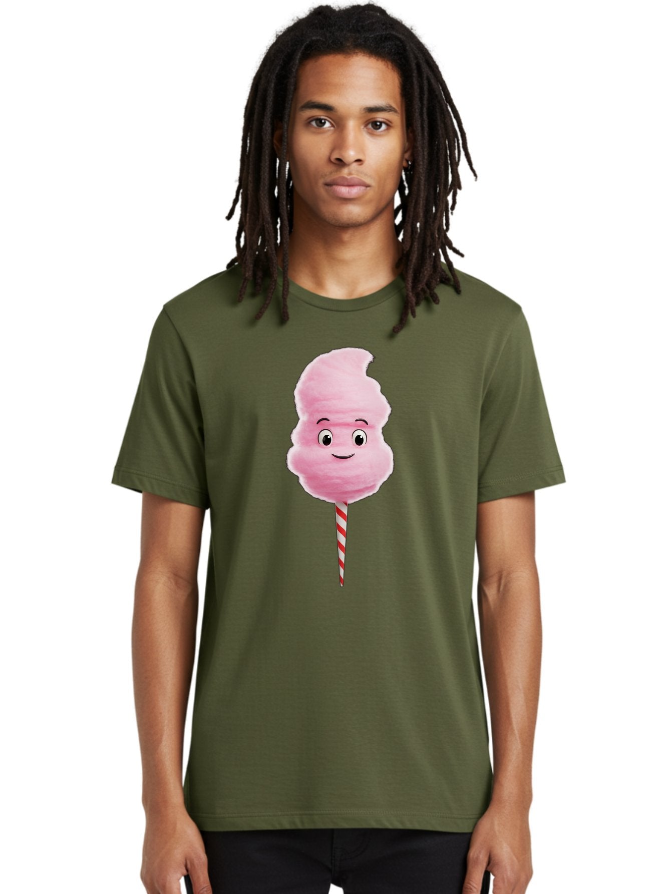 Cotton-Candy-11 Men'S Graphic Tee, 100% Cotton, Comfortable Casual Summer Wear, Machine Washable, Cotton Candy, Sweet Treats, Fluffy Pink Candy, Cartoon Character, Striped Stick, Cartoon Eyes, Smiley Face, Playful Illustration, Bac904 19