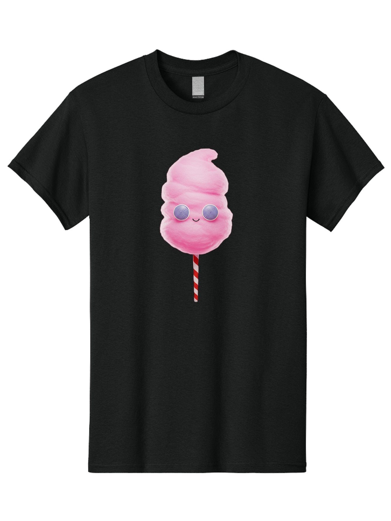 Cotton-Candy-12 Men'S Graphic Tee, 100% Cotton, Comfortable Casual Summer Wear, Machine Washable, Pink Cotton Candy, Happy Face, Spiral Eyes, Sweet Treat, Cartoon Style, Whimsical Illustration, Playful Design, Festive Atmosphere, Fun Food, Bac905 13