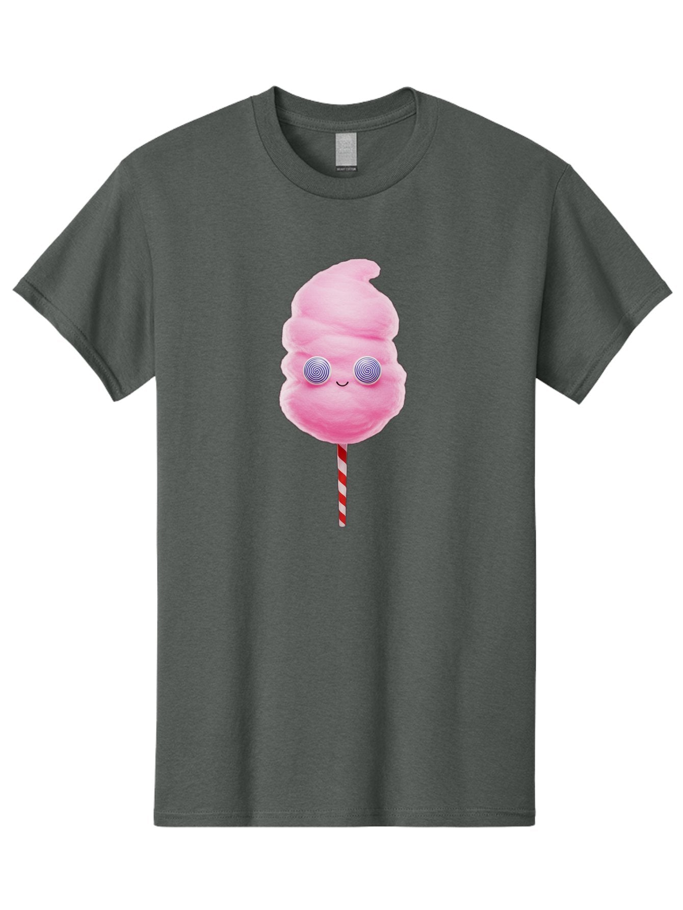 Cotton-Candy-12 Men'S Graphic Tee, 100% Cotton, Comfortable Casual Summer Wear, Machine Washable, Pink Cotton Candy, Happy Face, Spiral Eyes, Sweet Treat, Cartoon Style, Whimsical Illustration, Playful Design, Festive Atmosphere, Fun Food, Bac905 8