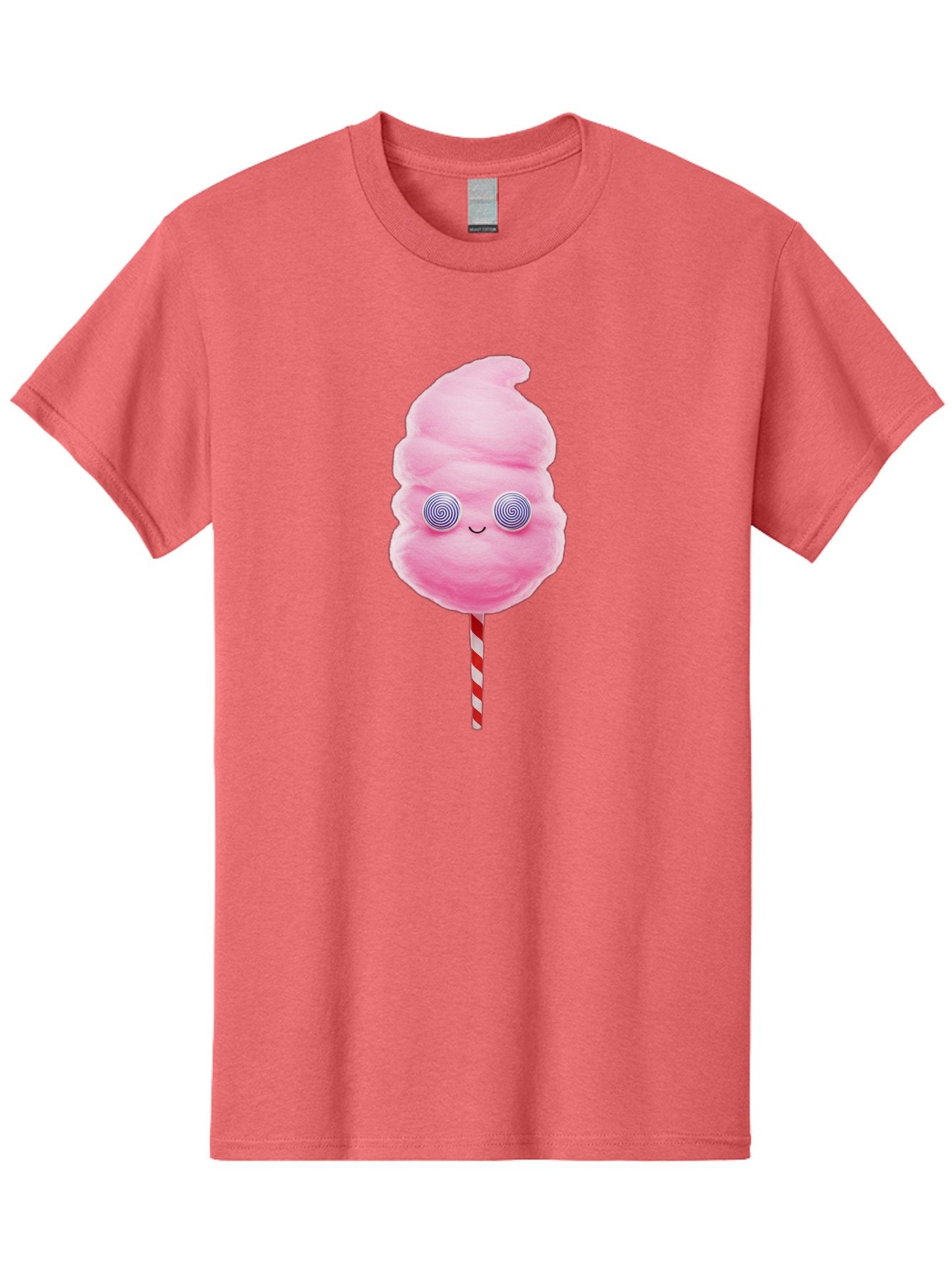 Cotton-Candy-12 Men'S Graphic Tee, 100% Cotton, Comfortable Casual Summer Wear, Machine Washable, Pink Cotton Candy, Happy Face, Spiral Eyes, Sweet Treat, Cartoon Style, Whimsical Illustration, Playful Design, Festive Atmosphere, Fun Food, Bac905 6