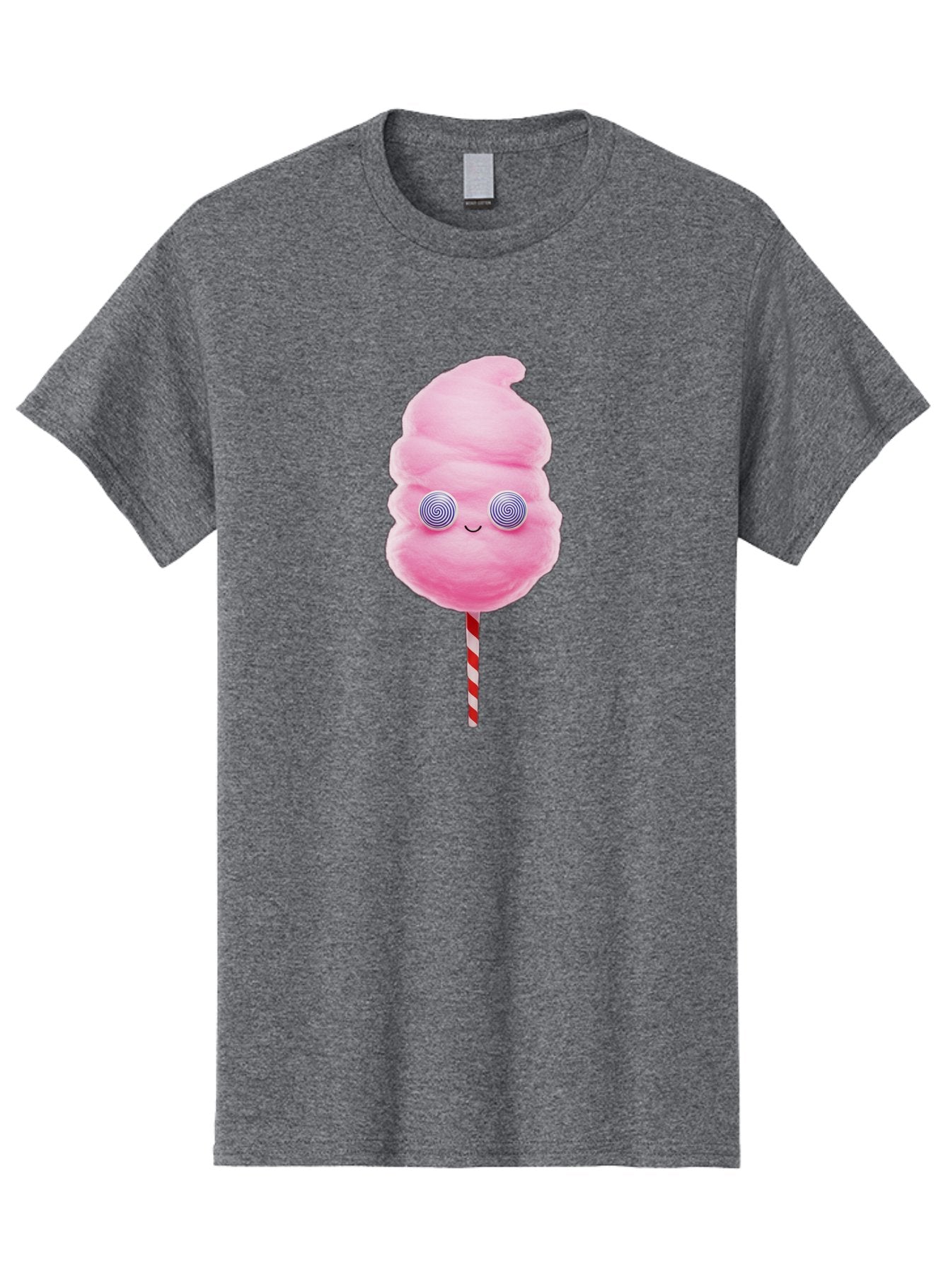 Cotton-Candy-12 Men'S Graphic Tee, 100% Cotton, Comfortable Casual Summer Wear, Machine Washable, Pink Cotton Candy, Happy Face, Spiral Eyes, Sweet Treat, Cartoon Style, Whimsical Illustration, Playful Design, Festive Atmosphere, Fun Food, Bac905 15