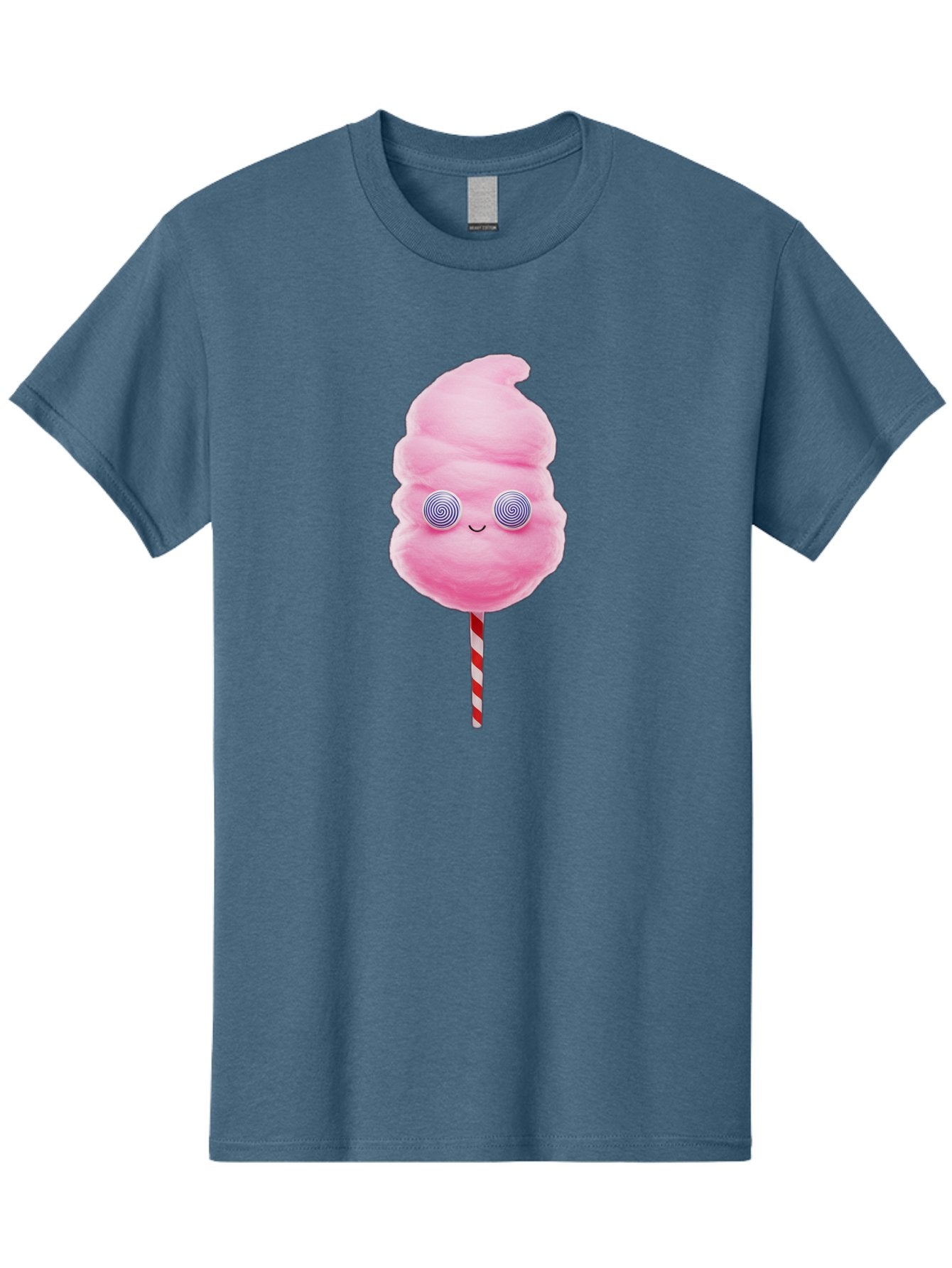 Cotton-Candy-12 Men'S Graphic Tee, 100% Cotton, Comfortable Casual Summer Wear, Machine Washable, Pink Cotton Candy, Happy Face, Spiral Eyes, Sweet Treat, Cartoon Style, Whimsical Illustration, Playful Design, Festive Atmosphere, Fun Food, Bac905 12