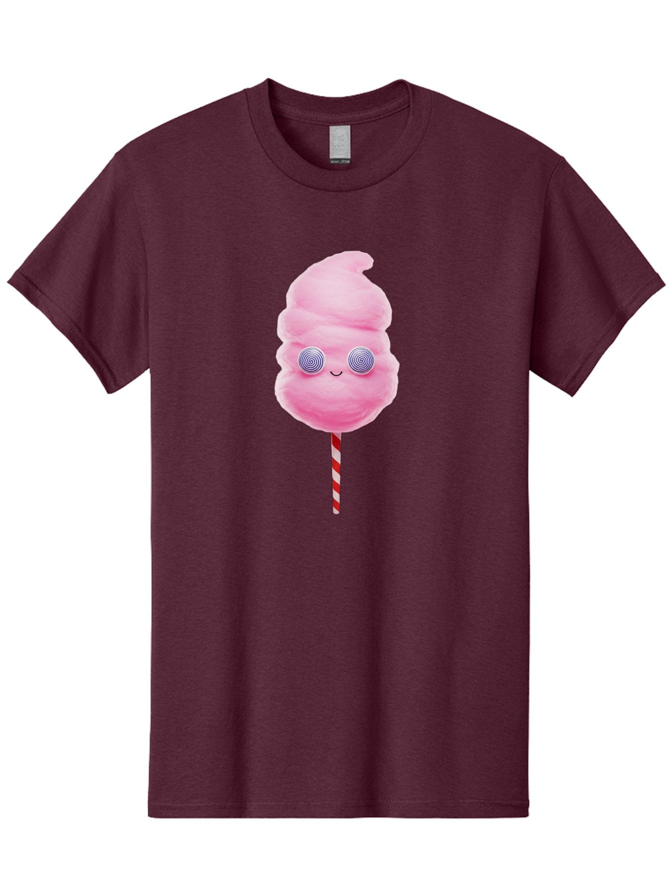 Cotton-Candy-12 Men'S Graphic Tee, 100% Cotton, Comfortable Casual Summer Wear, Machine Washable, Pink Cotton Candy, Happy Face, Spiral Eyes, Sweet Treat, Cartoon Style, Whimsical Illustration, Playful Design, Festive Atmosphere, Fun Food, Bac905