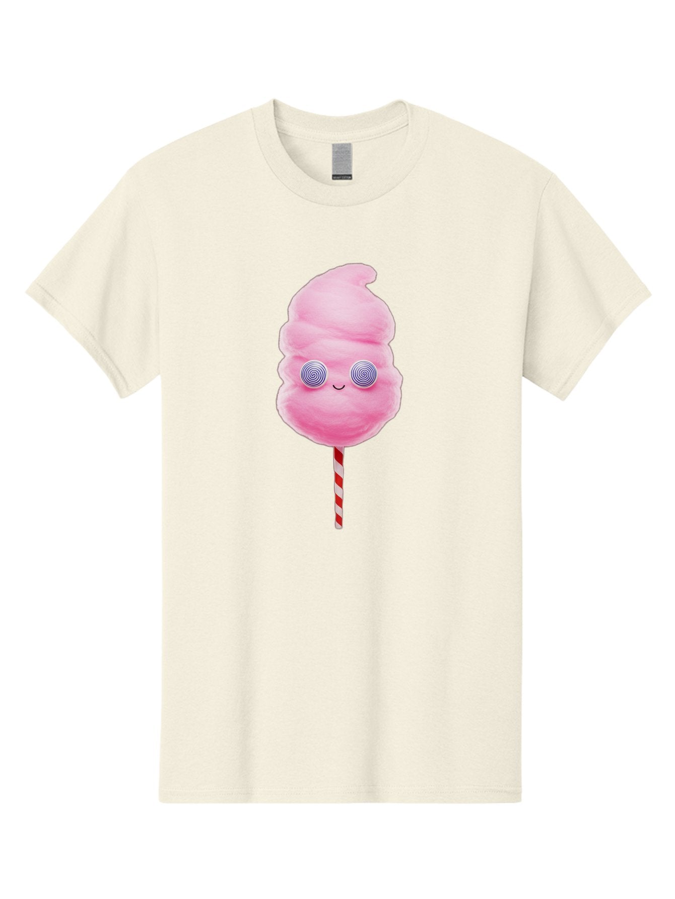 Cotton-Candy-12 Men'S Graphic Tee, 100% Cotton, Comfortable Casual Summer Wear, Machine Washable, Pink Cotton Candy, Happy Face, Spiral Eyes, Sweet Treat, Cartoon Style, Whimsical Illustration, Playful Design, Festive Atmosphere, Fun Food, Bac905