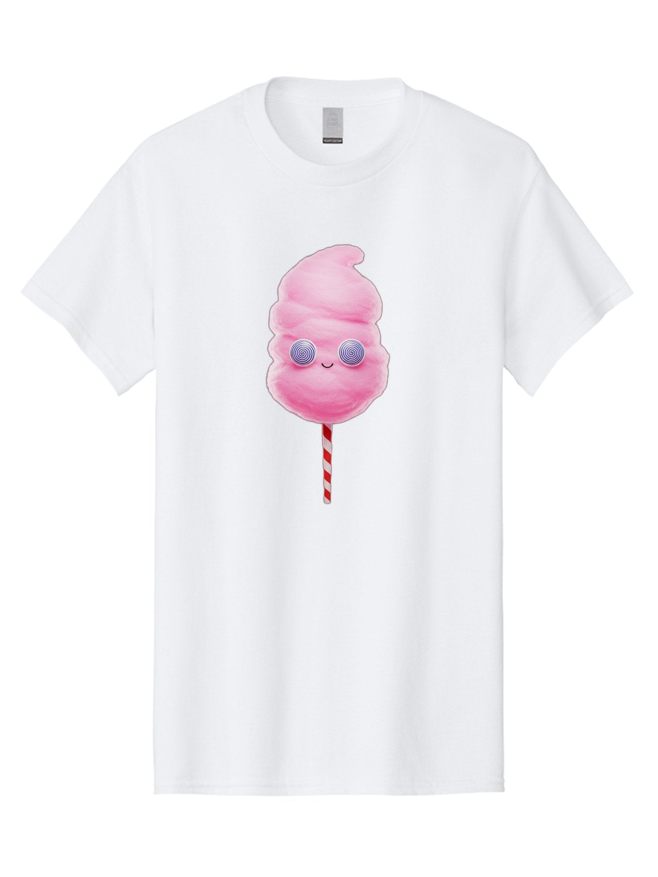 Cotton-Candy-12 Men'S Graphic Tee, 100% Cotton, Comfortable Casual Summer Wear, Machine Washable, Pink Cotton Candy, Happy Face, Spiral Eyes, Sweet Treat, Cartoon Style, Whimsical Illustration, Playful Design, Festive Atmosphere, Fun Food, Bac905 3