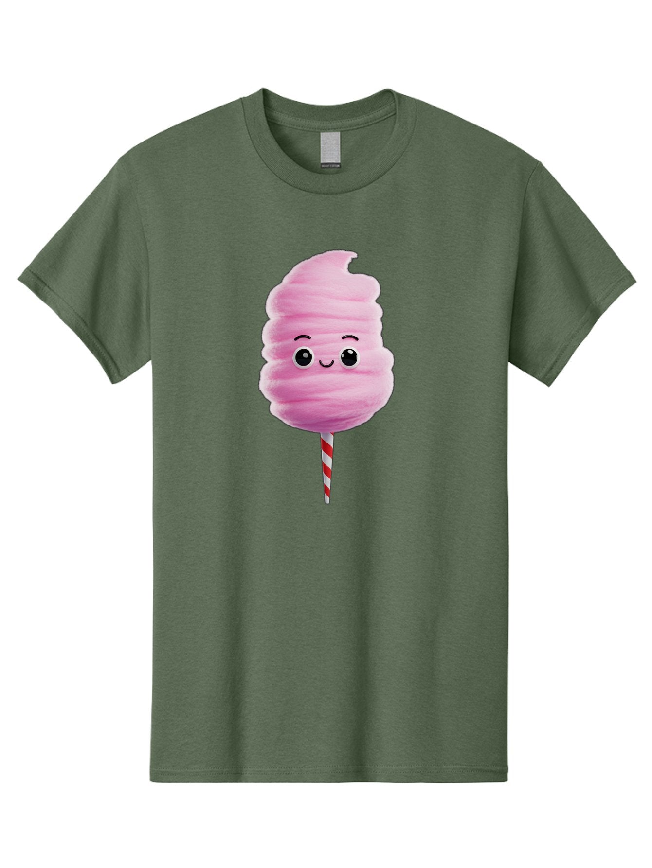 Cotton-Candy-13 Men'S Graphic Tee, 100% Cotton, Comfortable Casual Summer Wear, Machine Washable, Pink Cotton Candy On A Stick, Cartoon Character, Sweet Treats, Happy Face, Kawaii, Fluffy, Candy, Cartoon Illustration, Cute, Fun Bac906